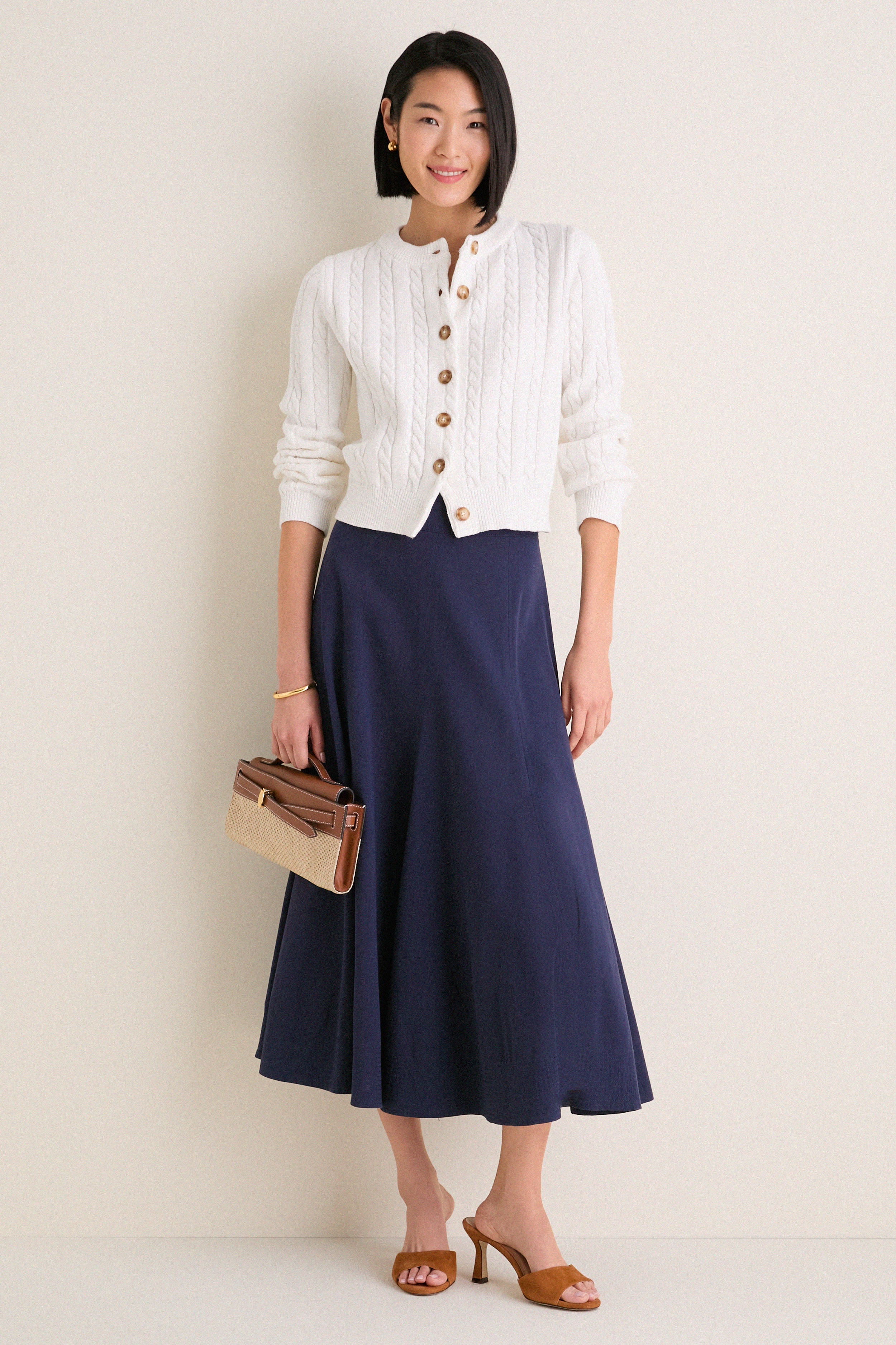 Ivory Cotton Cable Draper Cardigan