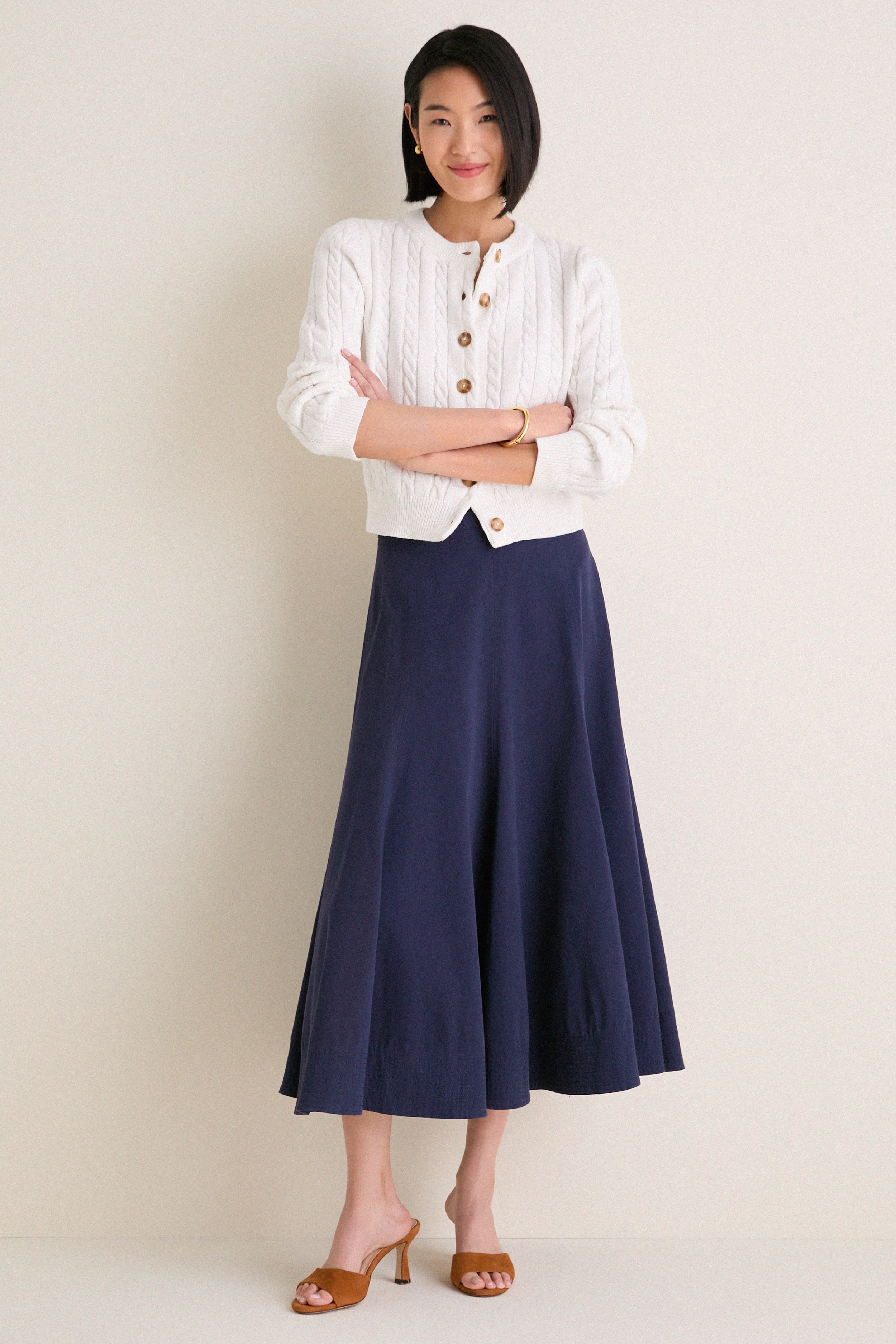 Ivory Cotton Cable Draper Cardigan