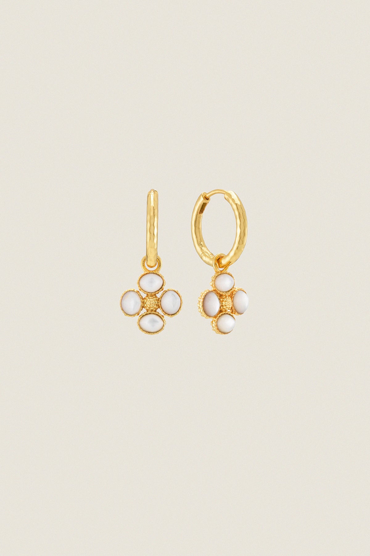 Mother of Pearl Berry Clover Hoop Earrings