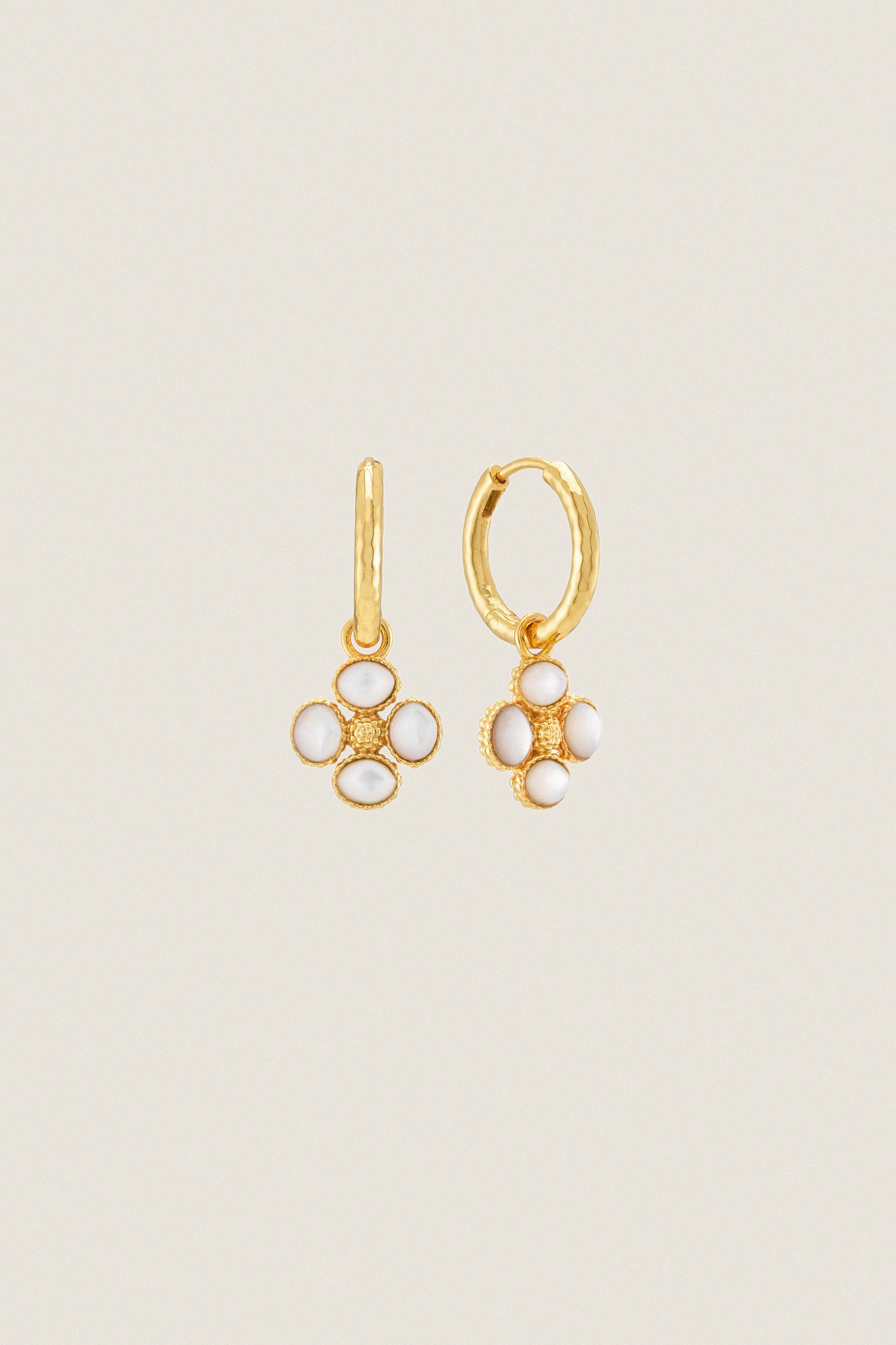 Mother of Pearl Berry Clover Hoop Earrings
