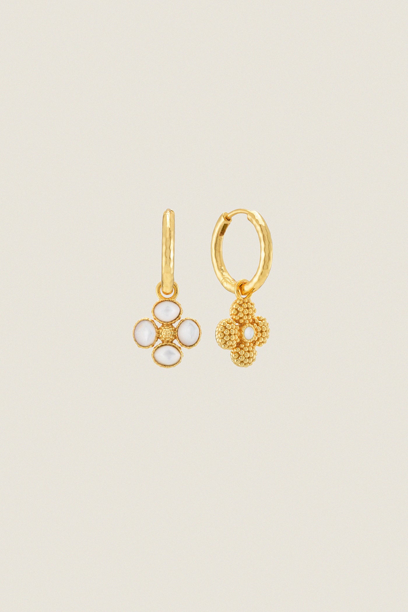 Mother of Pearl Berry Clover Hoop Earrings