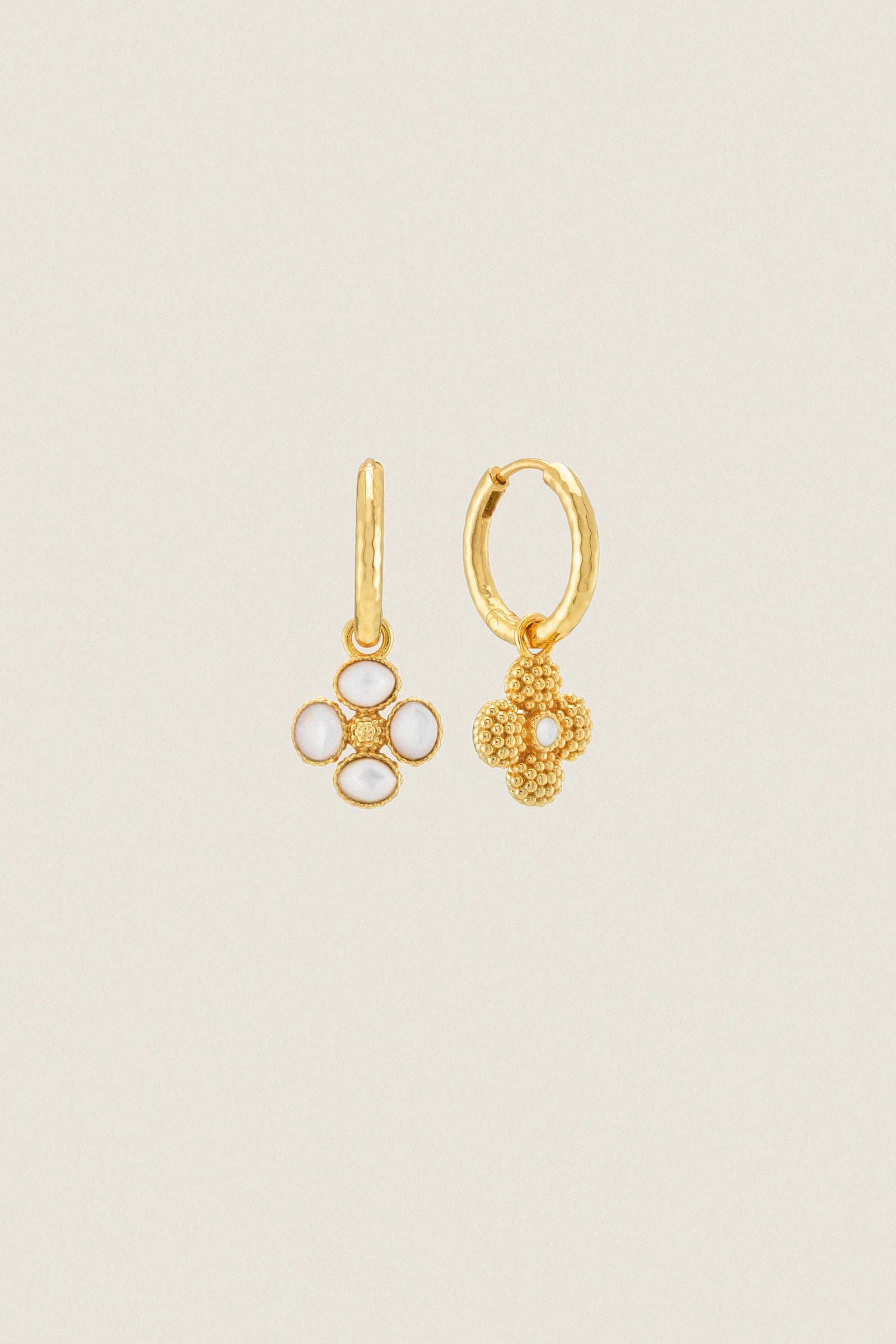 Mother of Pearl Berry Clover Hoop Earrings