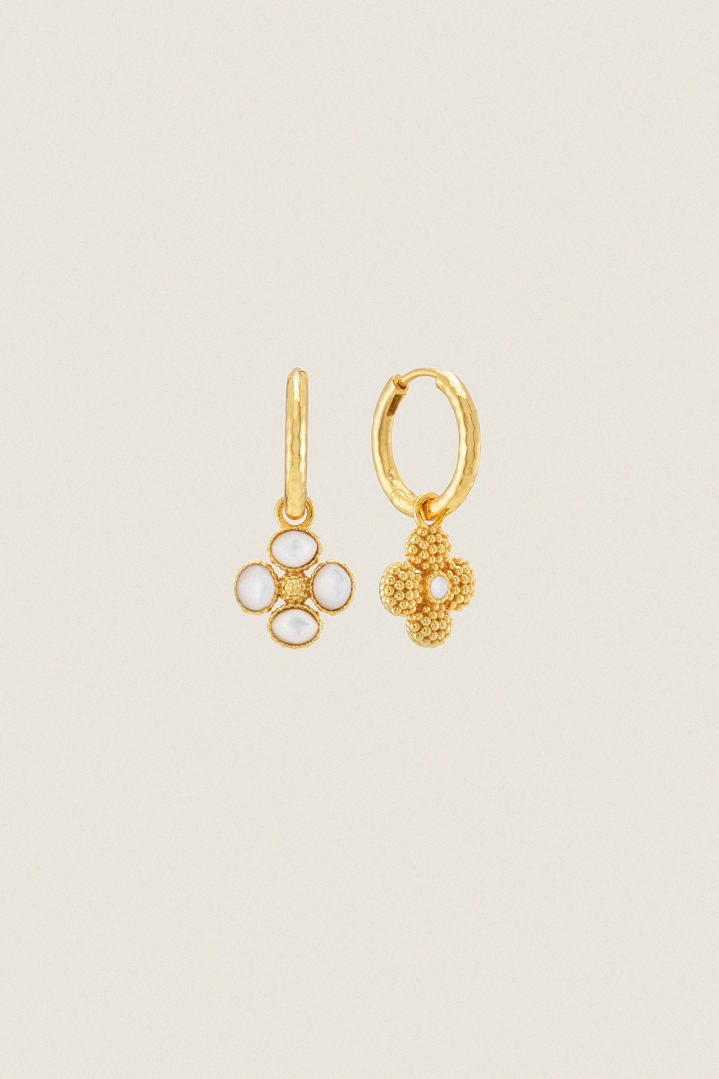 Mother of Pearl Berry Clover Hoop Earrings