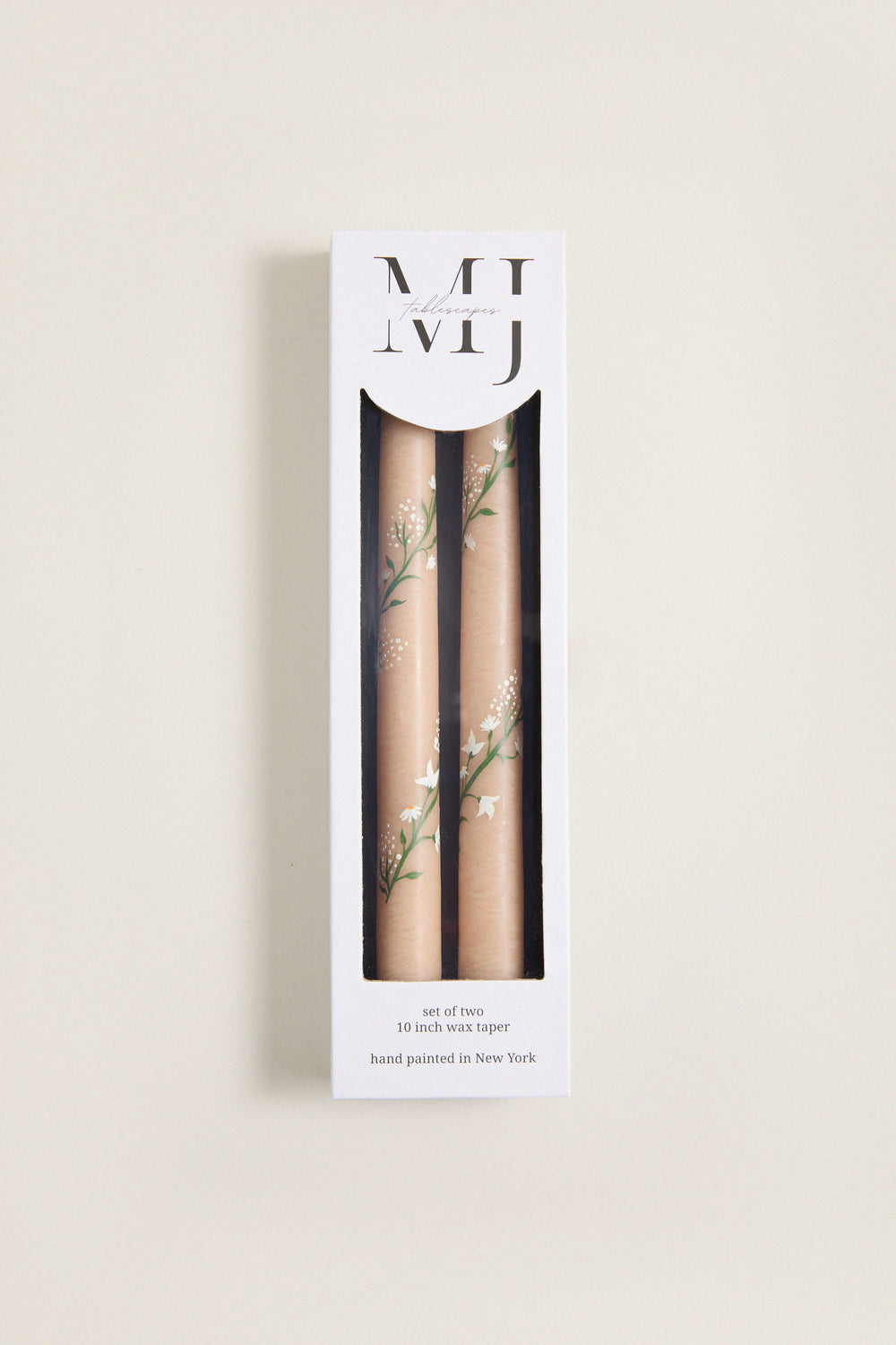 Ivory Climbing Vines Hand Painted Taper Candles (Set of 2)
