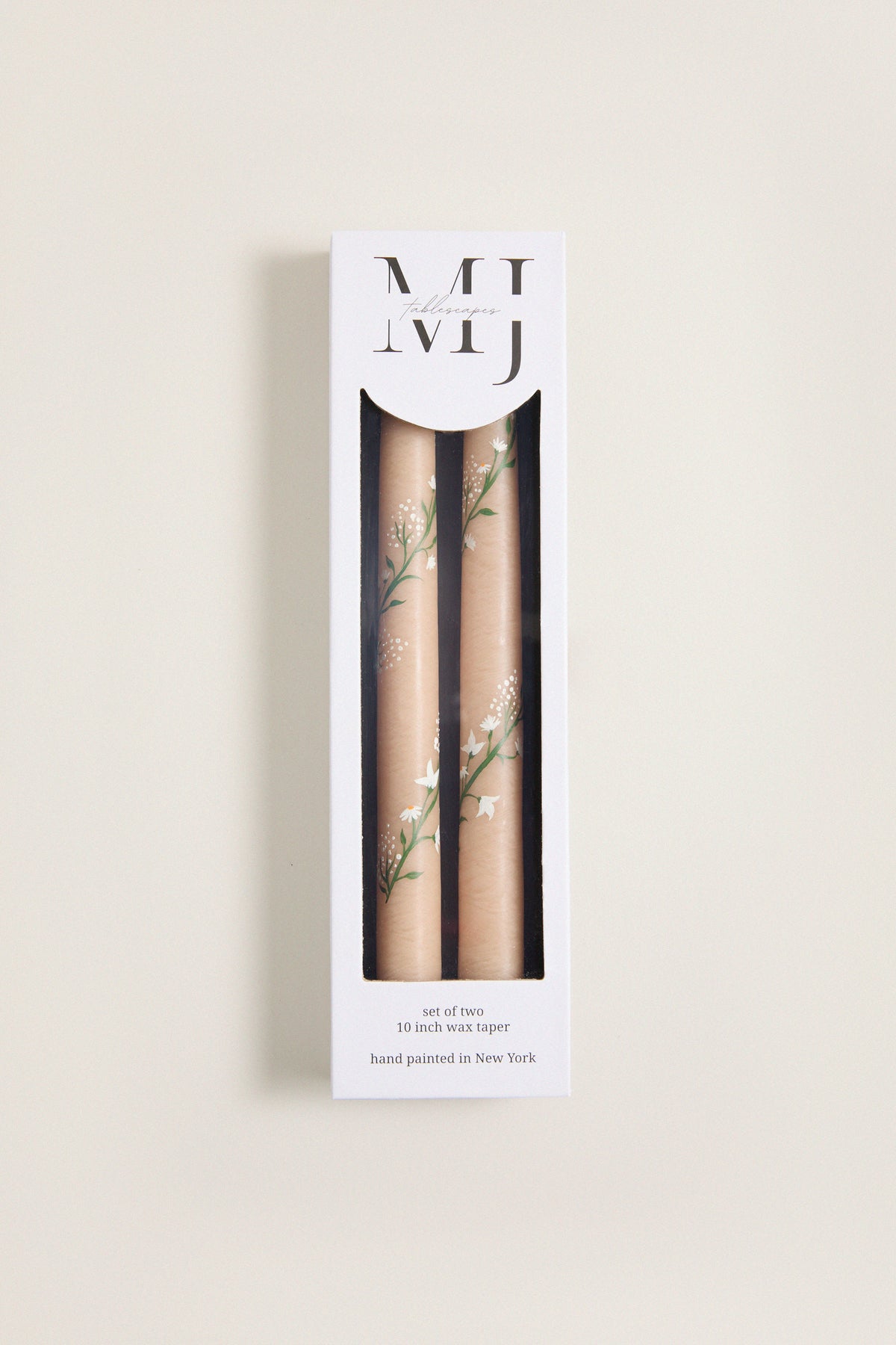 Ivory Climbing Vines Hand Painted Taper Candles (Set of 2)