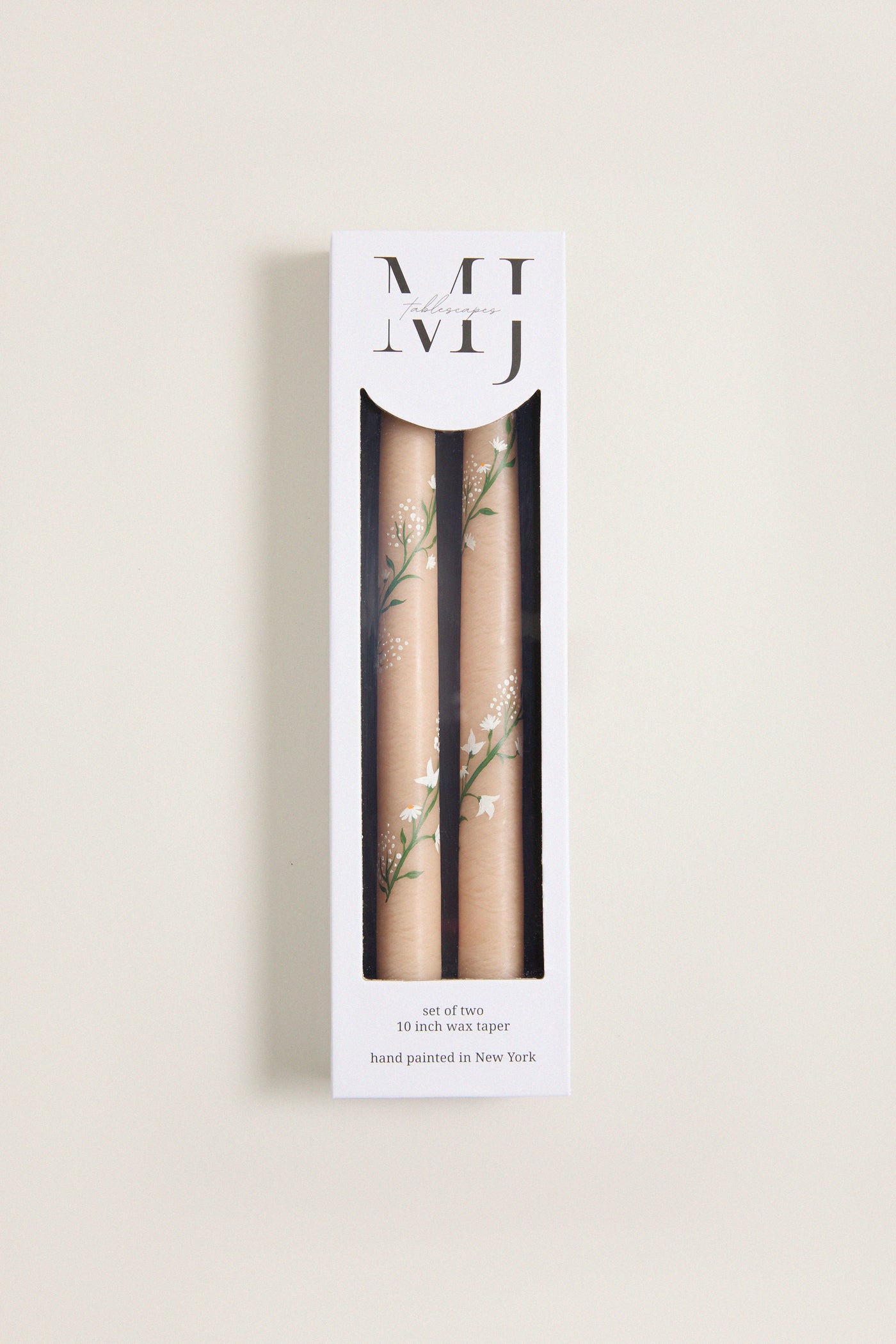 Ivory Climbing Vines Hand Painted Taper Candles (Set of 2)
