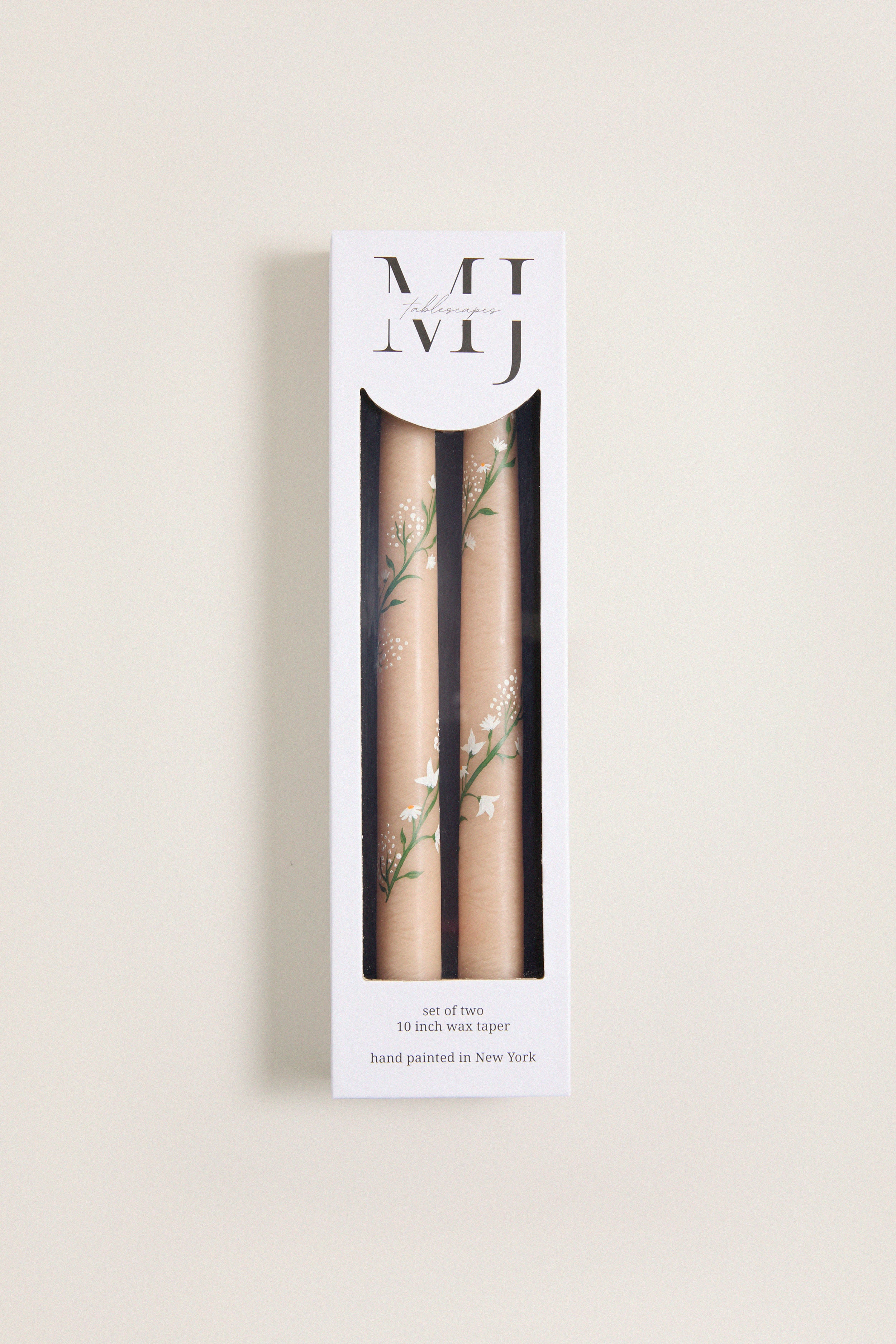 Ivory Climbing Vines Hand Painted Taper Candles (Set of 2)