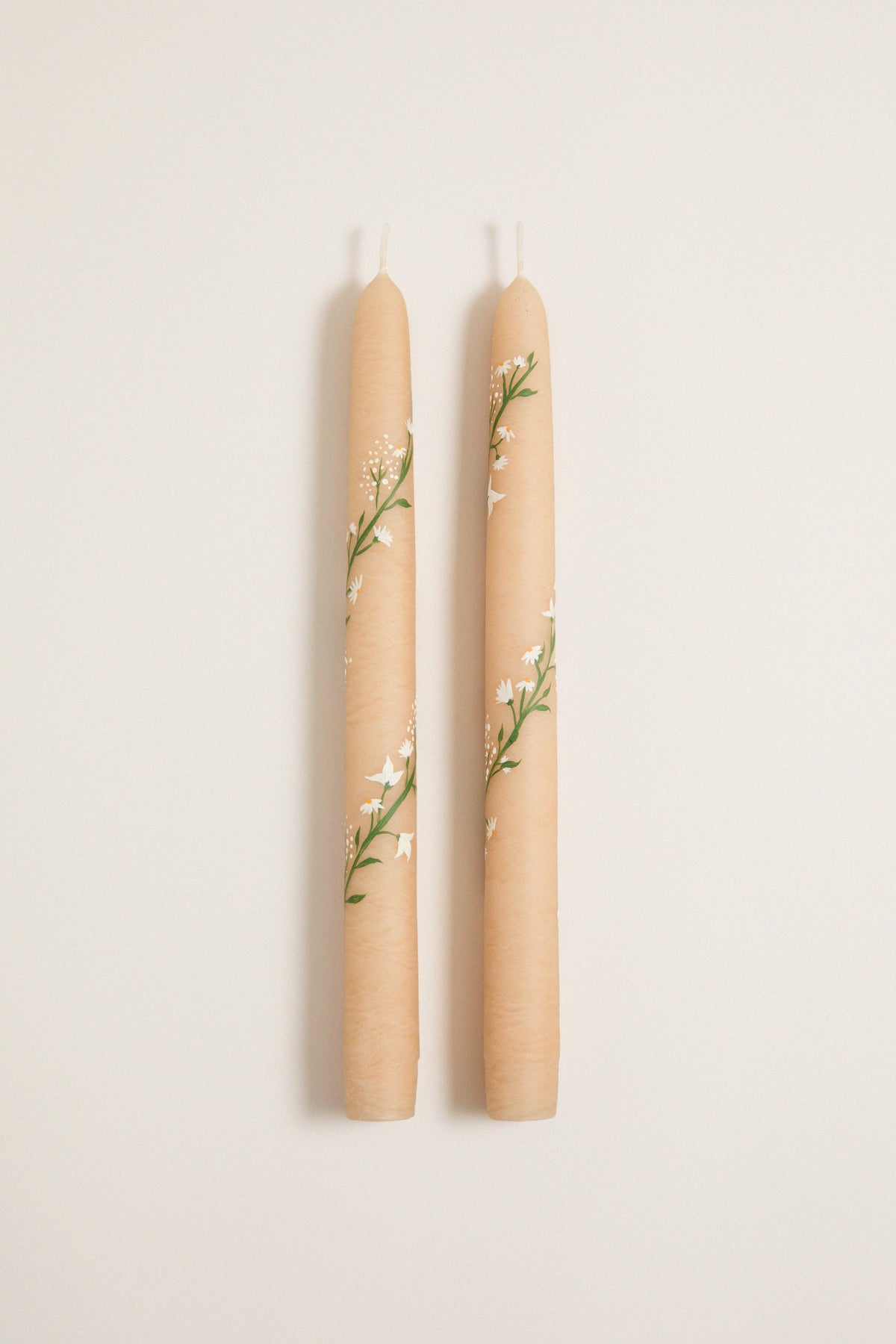 Ivory Climbing Vines Hand Painted Taper Candles (Set of 2)