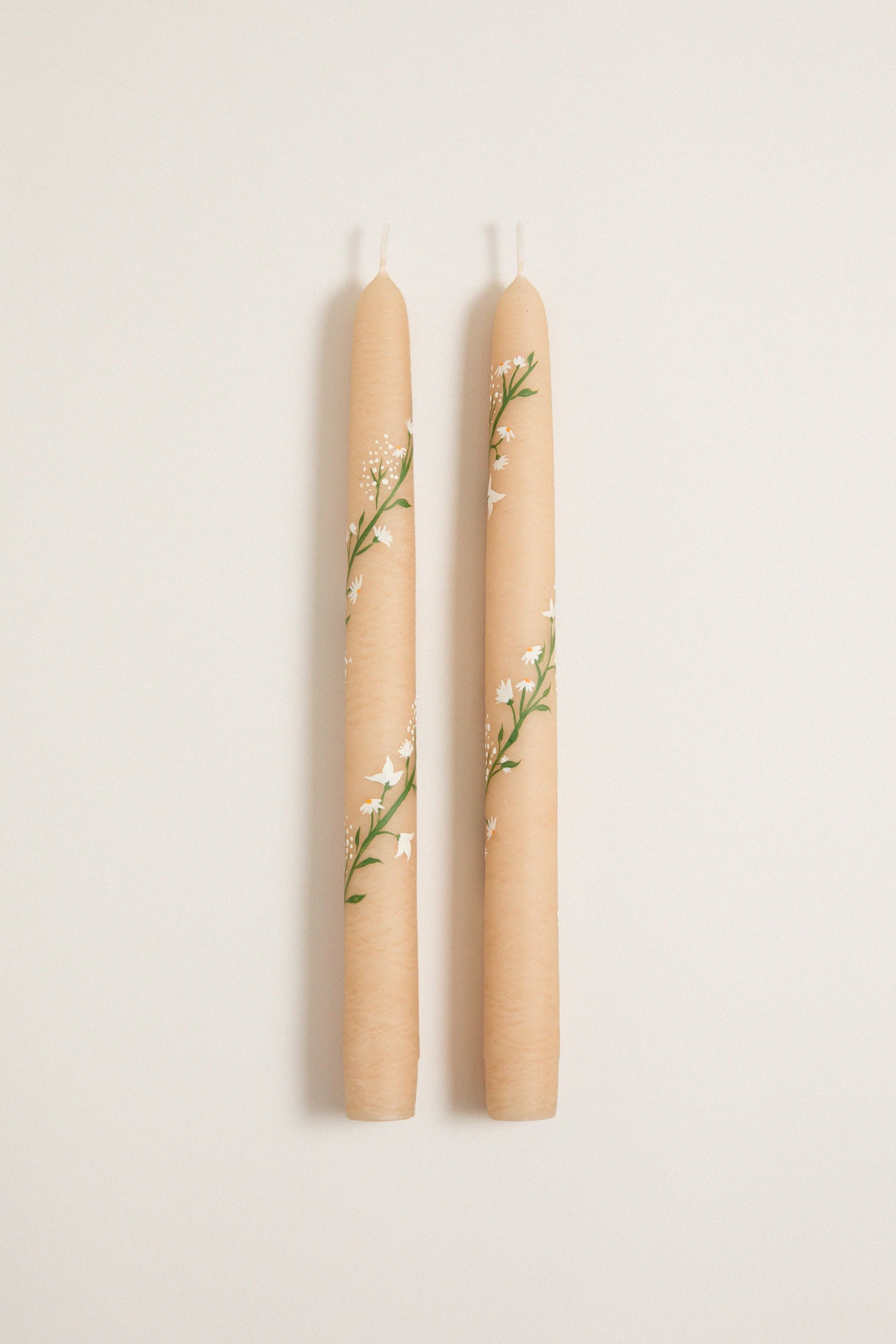 Ivory Climbing Vines Hand Painted Taper Candles (Set of 2)