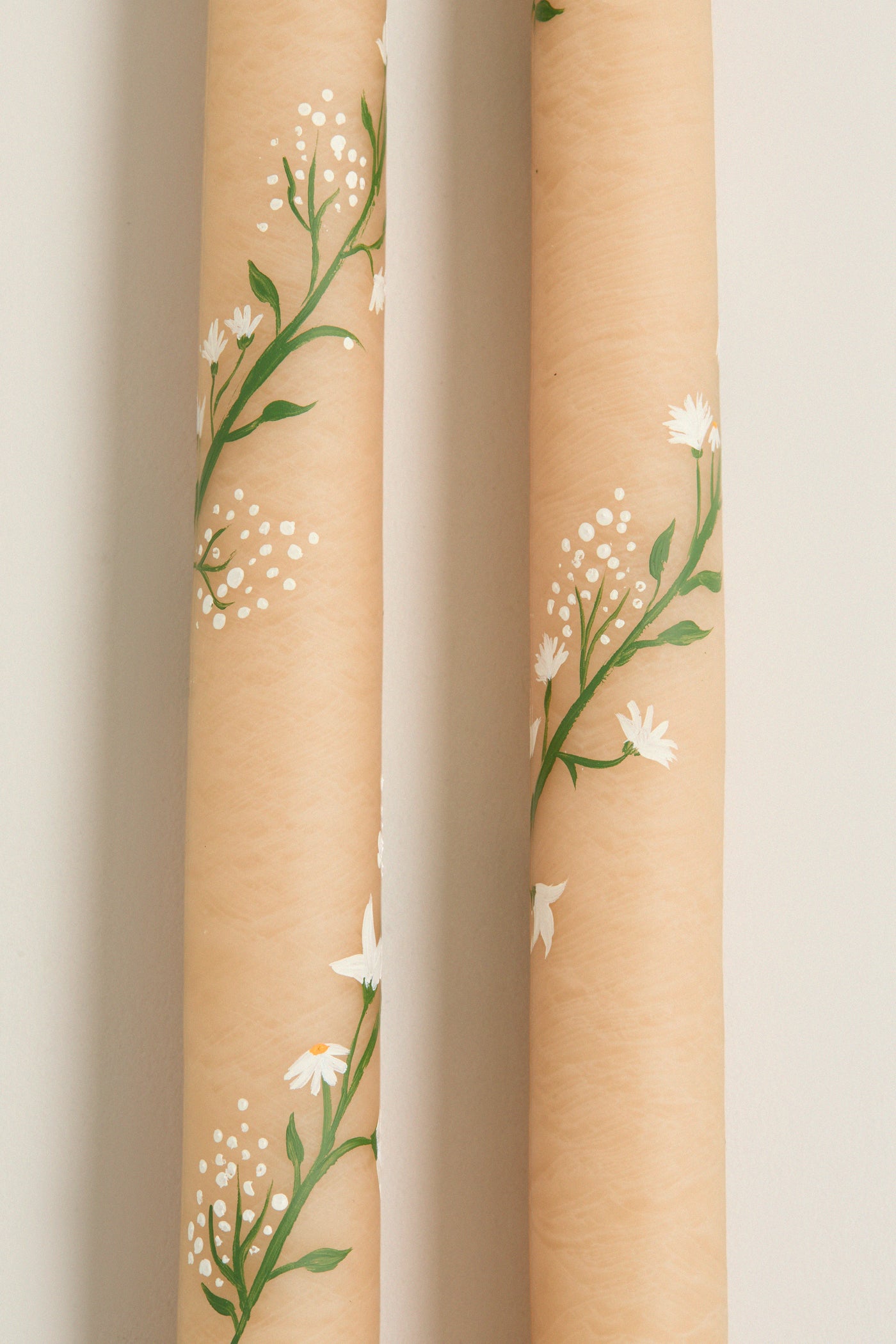 Ivory Climbing Vines Hand Painted Taper Candles (Set of 2)