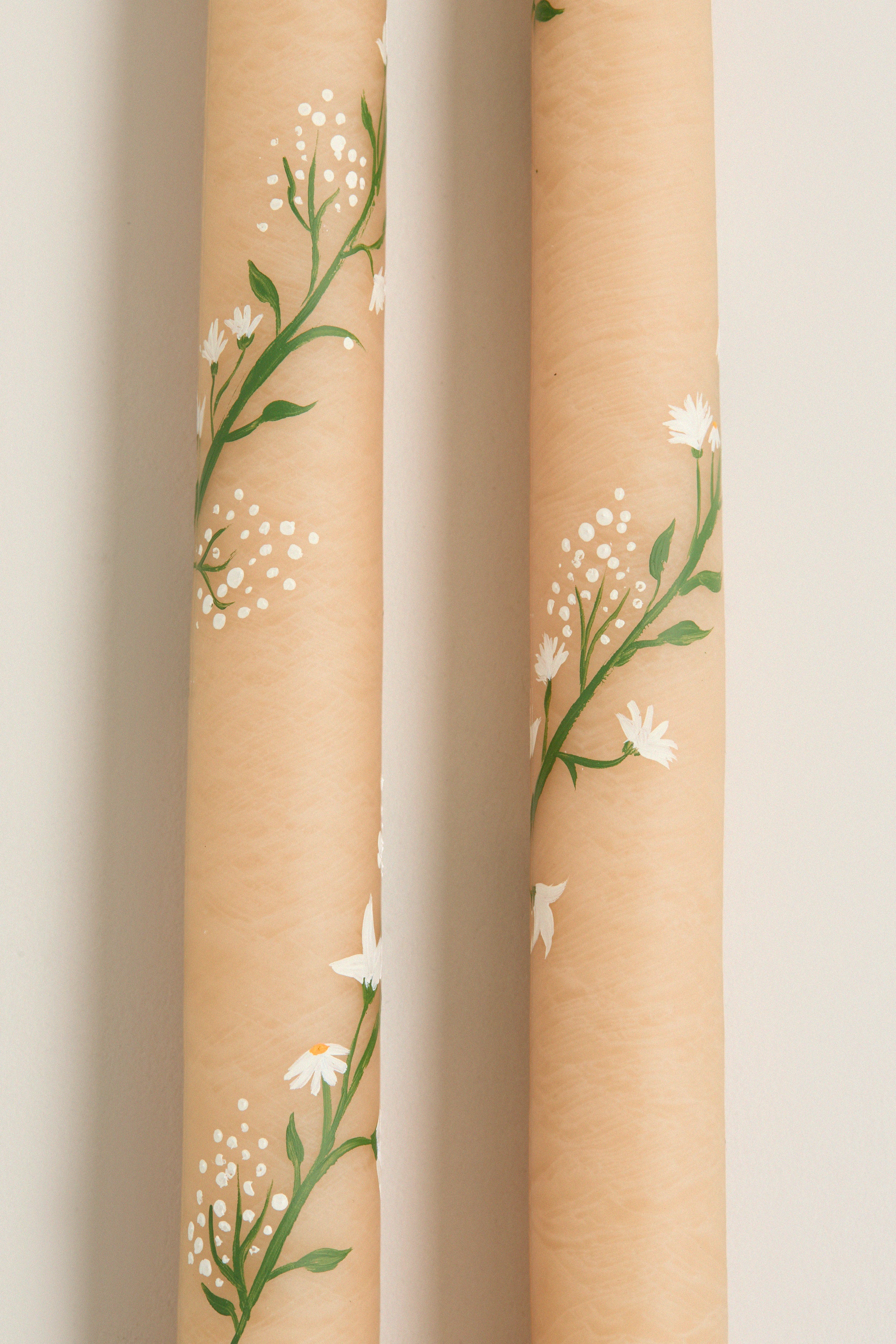 Ivory Climbing Vines Hand Painted Taper Candles (Set of 2)