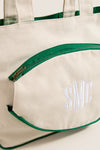 Green and White Monogrammed Tennis Tote