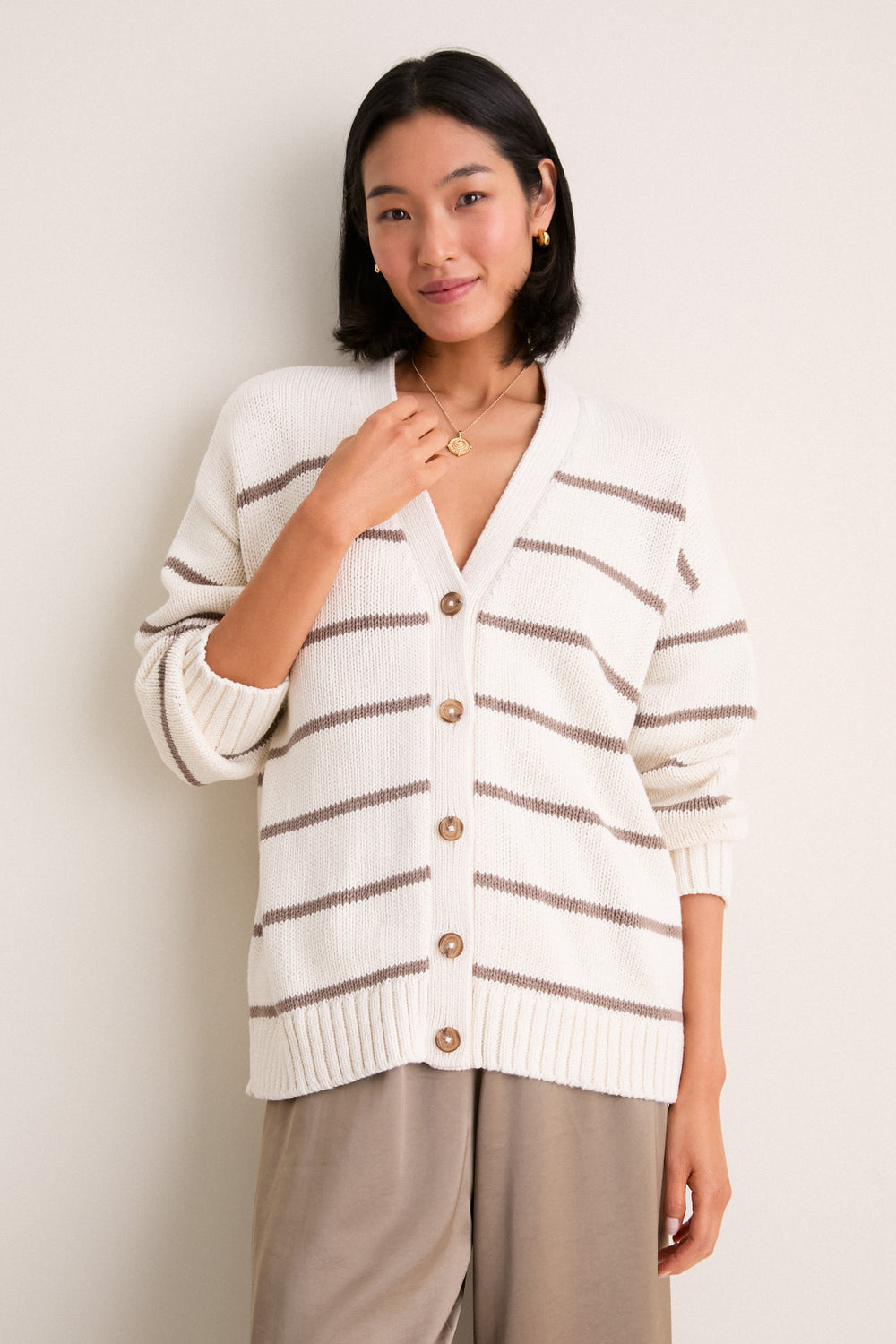 Ivory and Taupe Stripe Chloe Cardigan