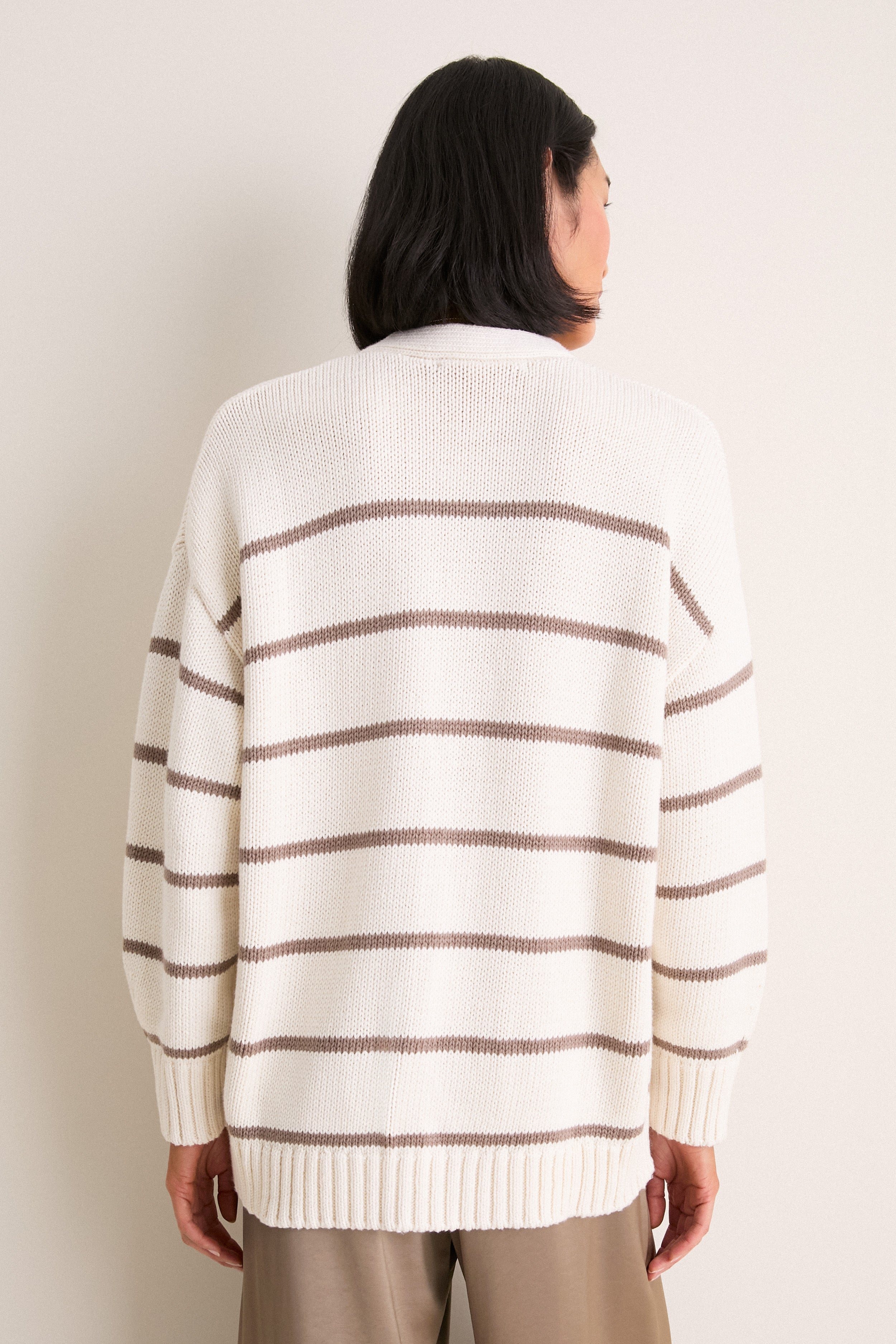 Ivory and Taupe Stripe Chloe Cardigan | Jenni Kayne