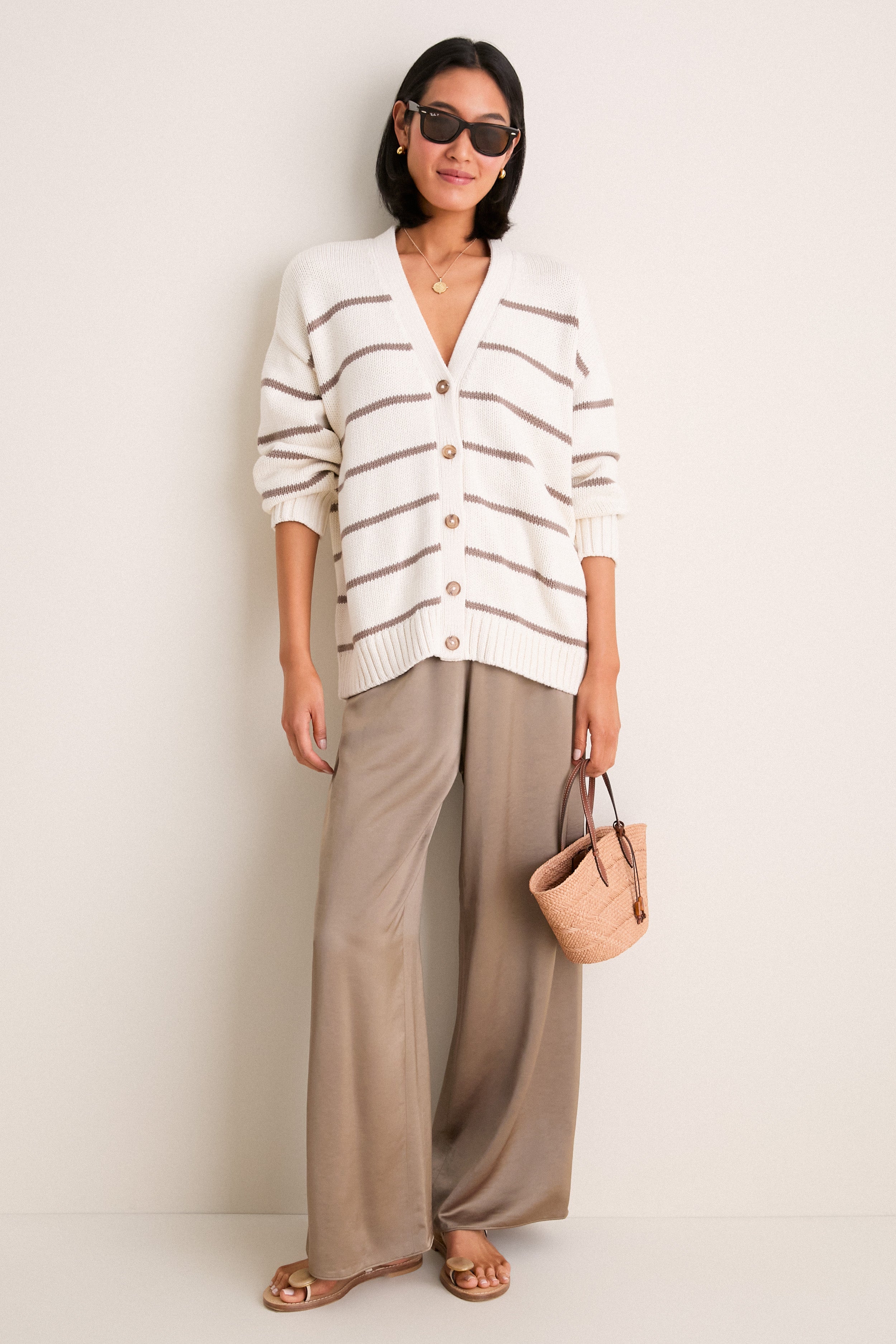 Ivory and Taupe Stripe Chloe Cardigan | Jenni Kayne