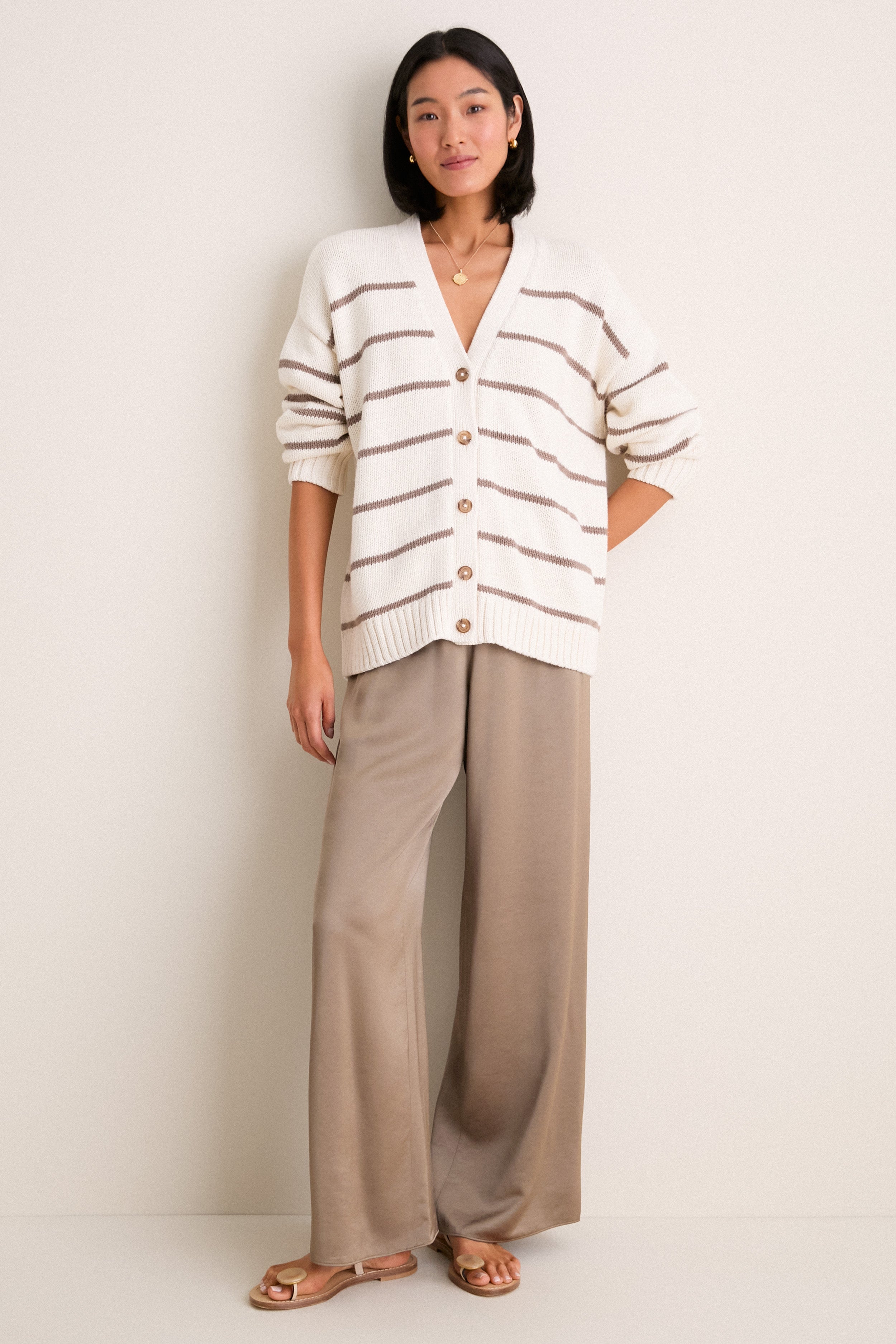 Ivory and Taupe Stripe Chloe Cardigan