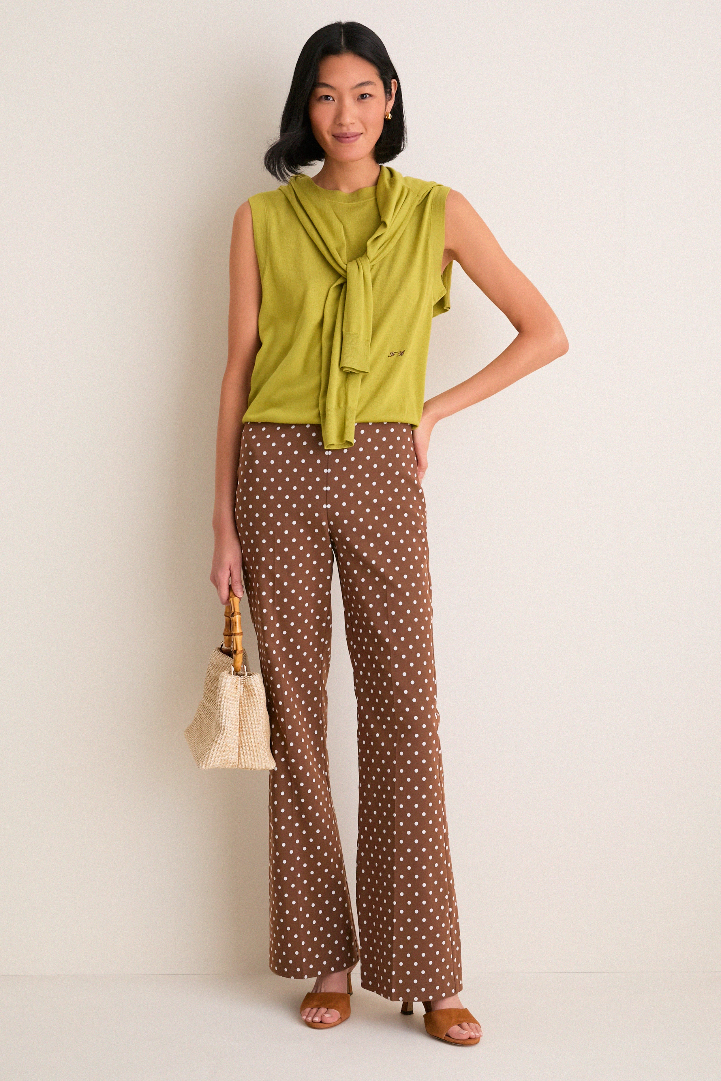 Cocoa Dot Stretch Jacquard Sabrina Pant