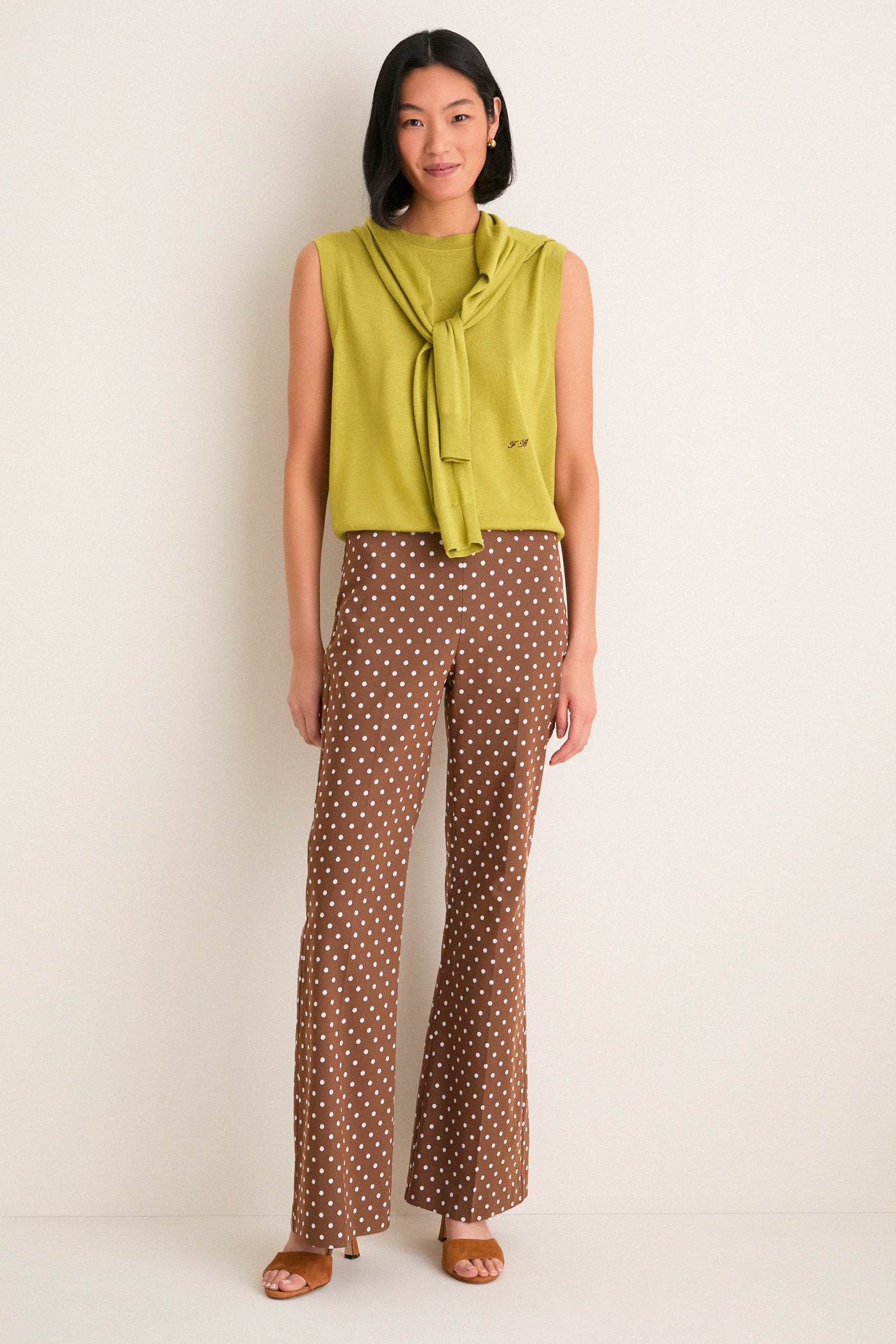 Cocoa Dot Stretch Jacquard Sabrina Pant