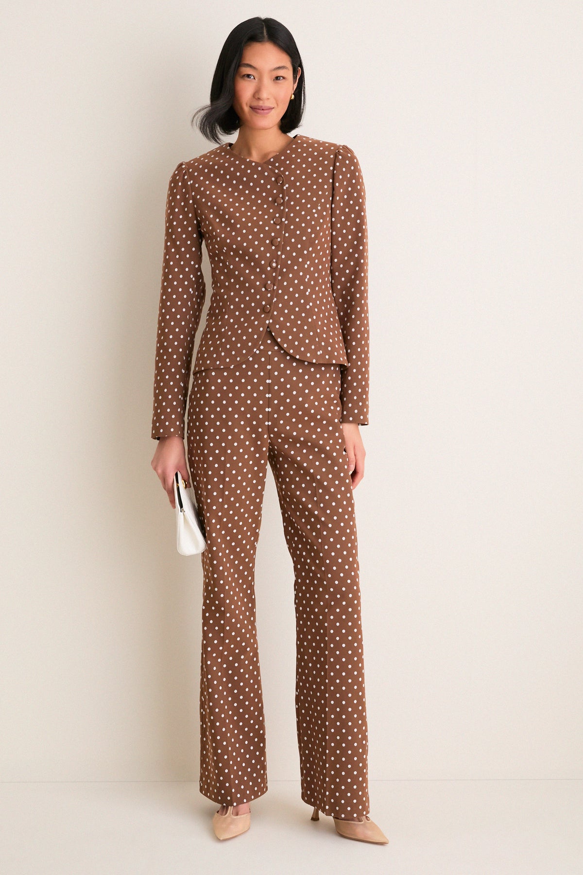 Cocoa Dot Stretch Jacquard Sabrina Pant