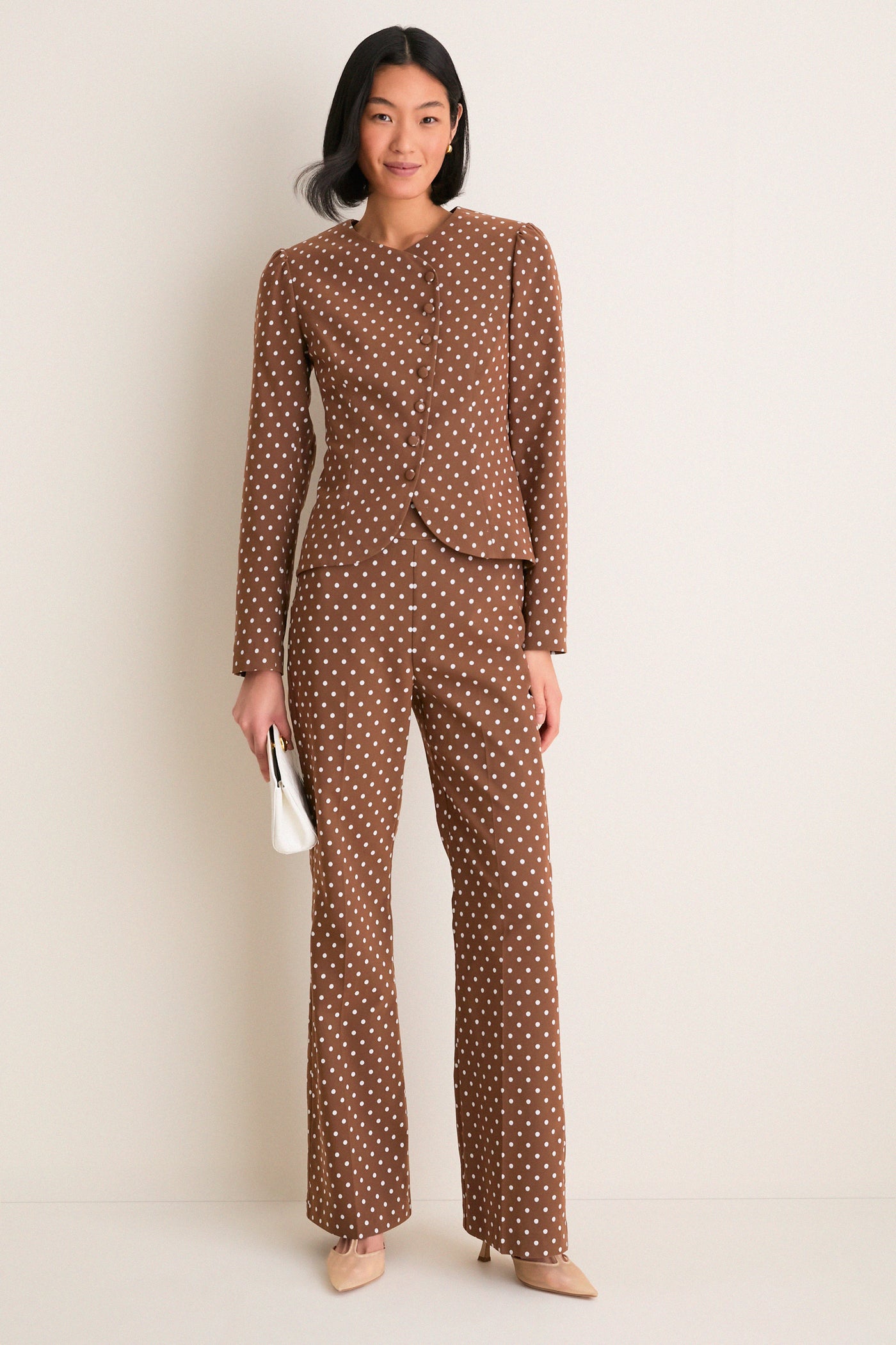 Cocoa Dot Stretch Jacquard Sabrina Pant