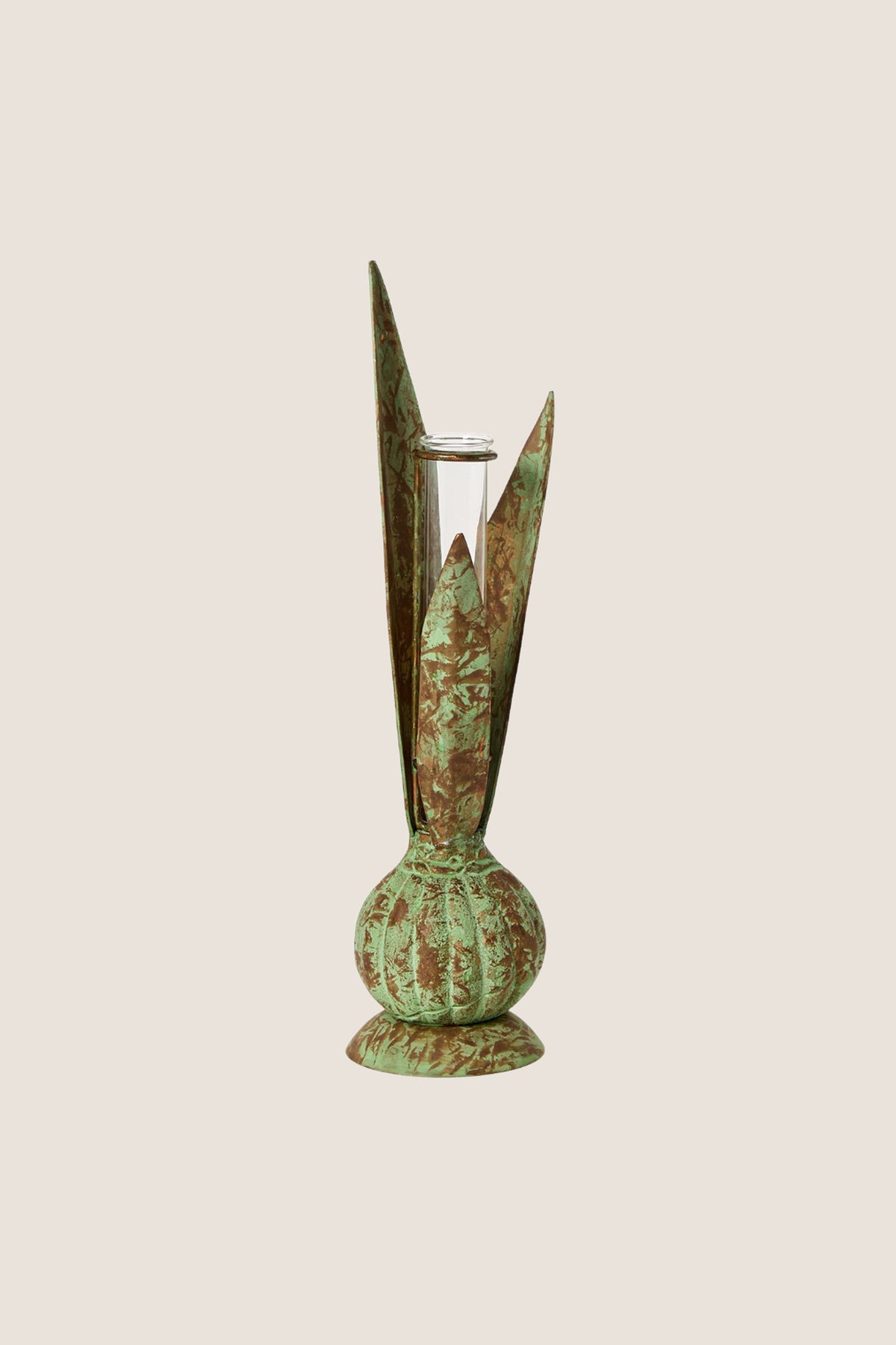 Verdigris Hand Crafted Bulb and Leaf Vase