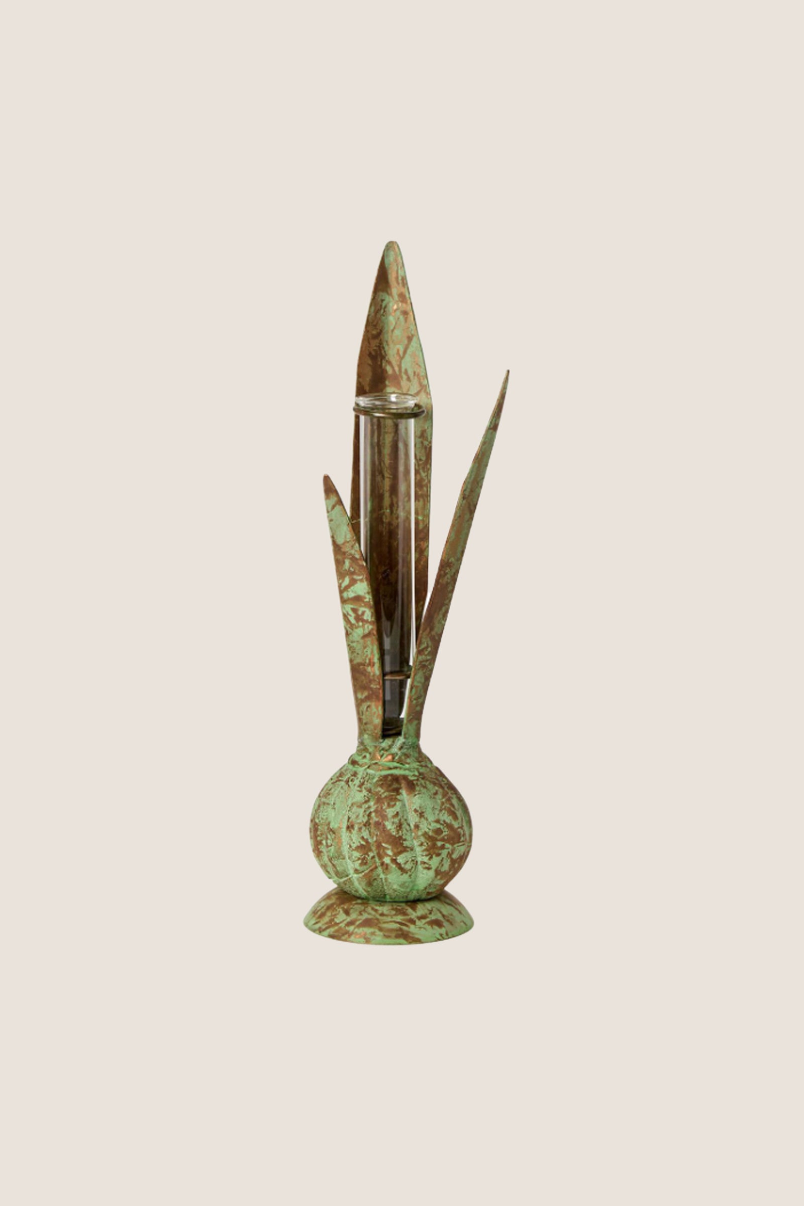 Verdigris Hand Crafted Bulb and Leaf Vase