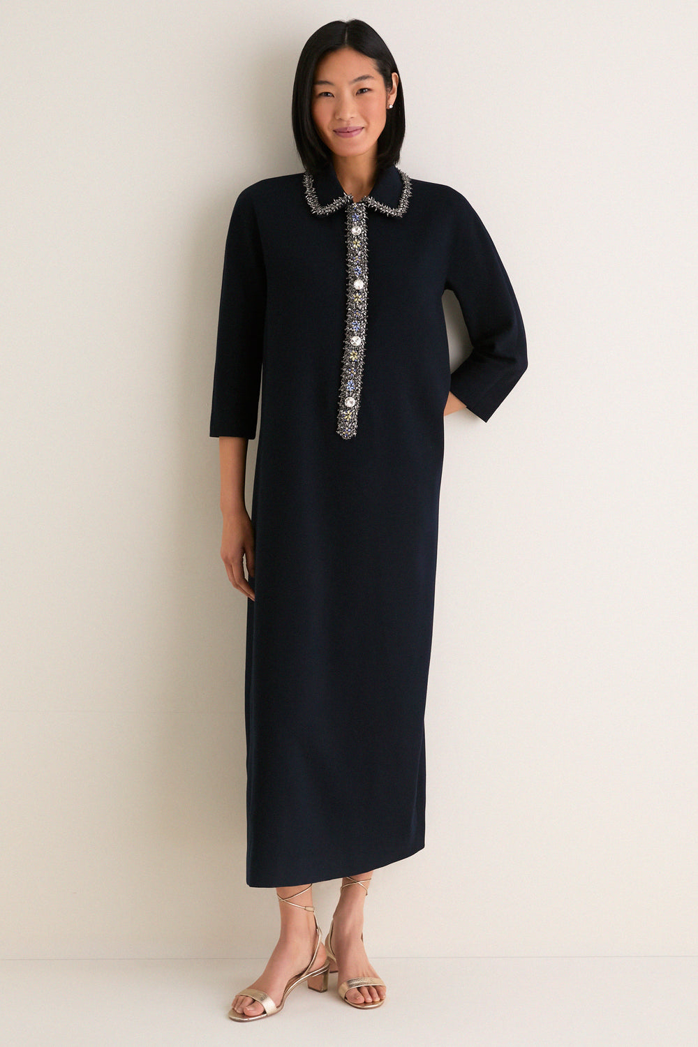 embellished maxi dress navy Cipriana Backless Halter Maxi Dress Embellished Navy