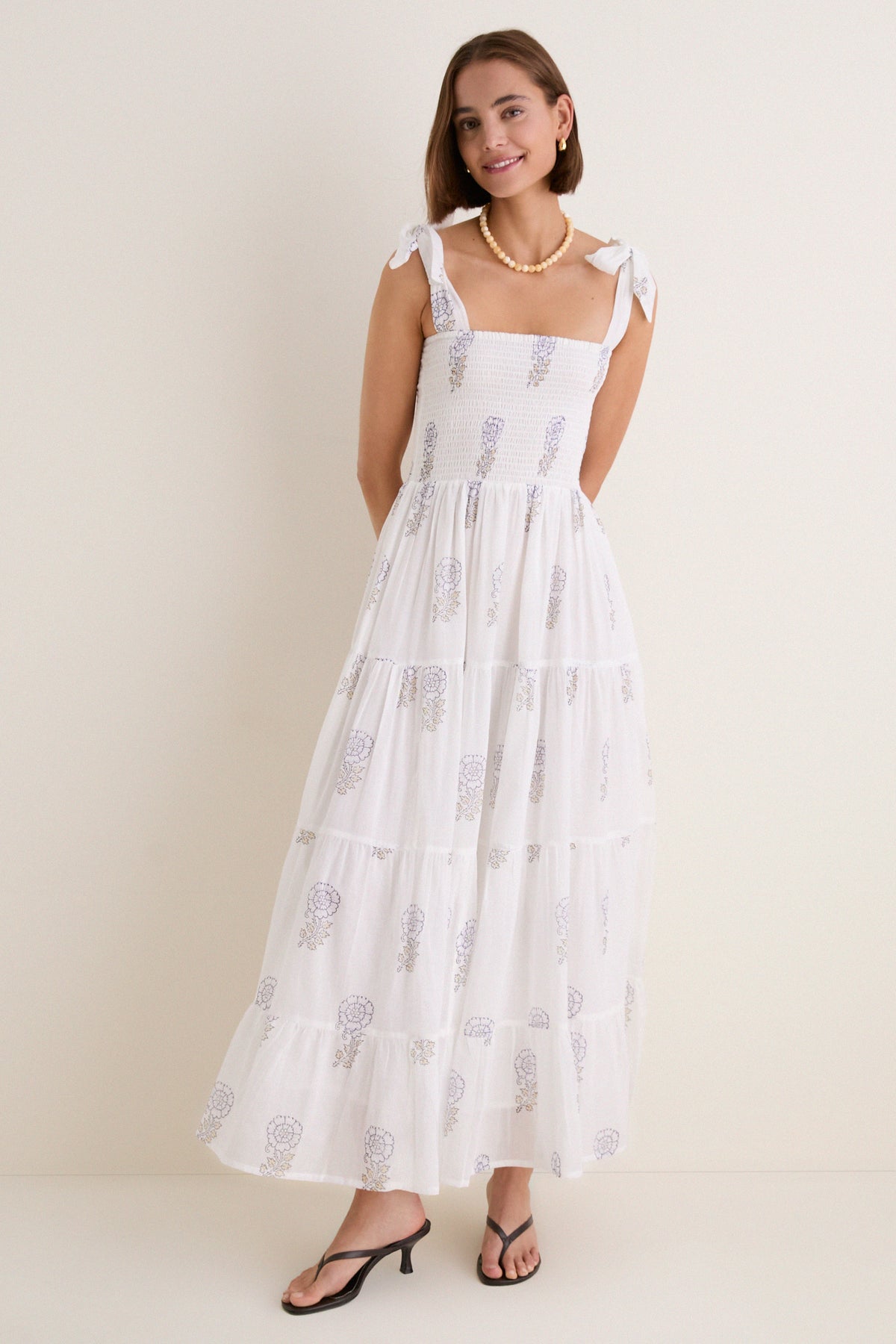 Leela Sky Wide Strap Smocked Midi Dress
