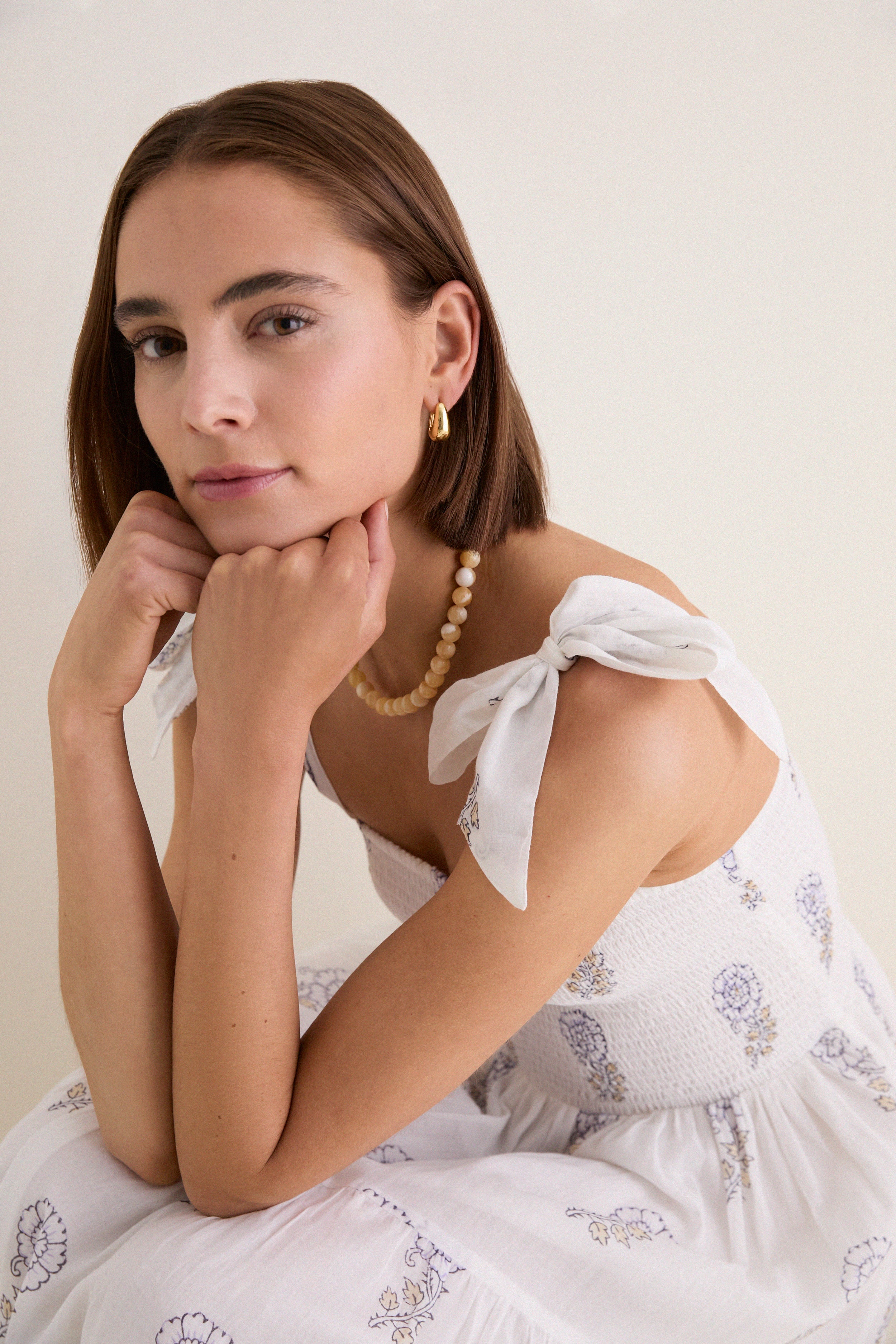 Leela Sky Wide Strap Smocked Midi Dress