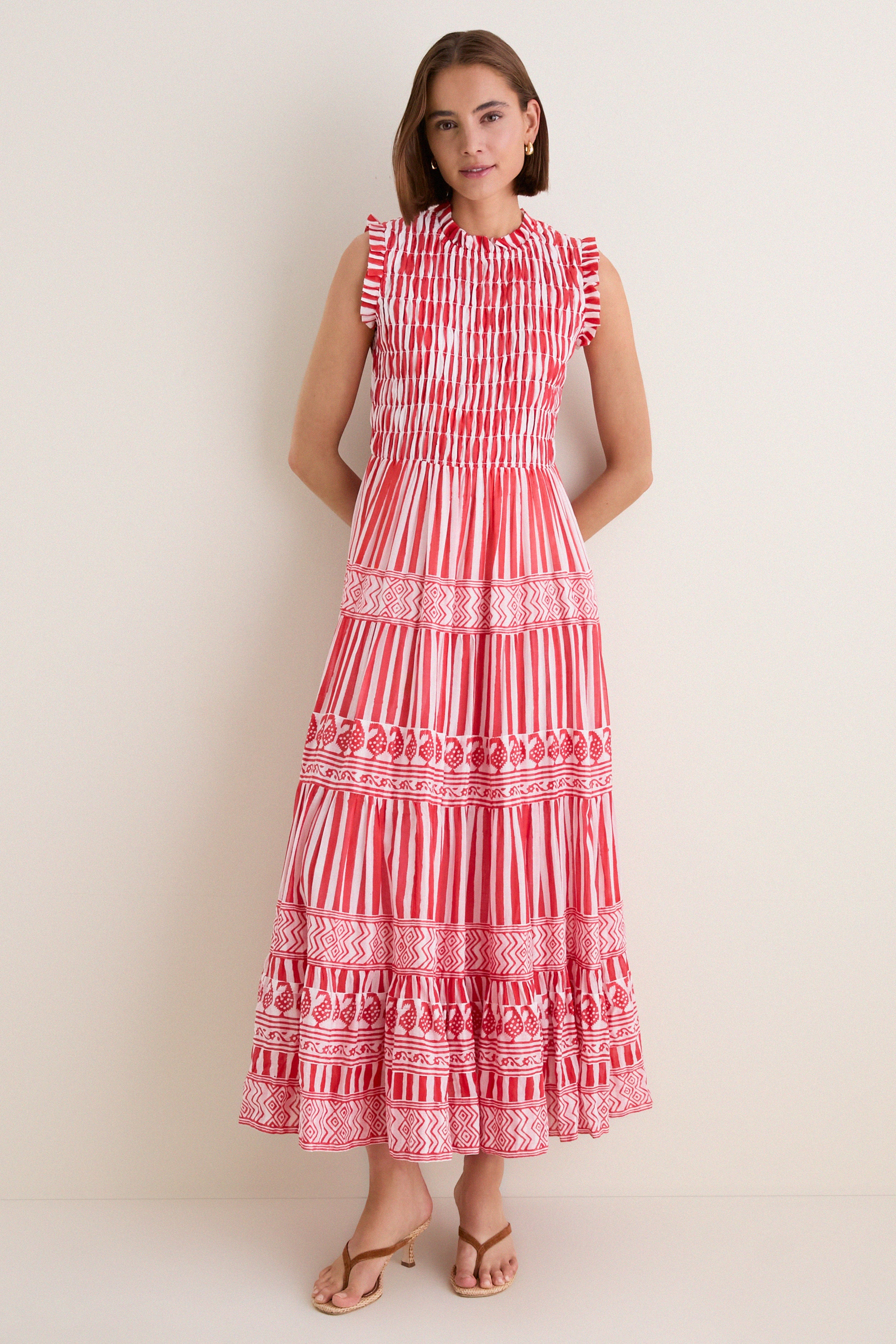 Santorini Red Sleeveless Smocked Maxi Dress | Oliphant