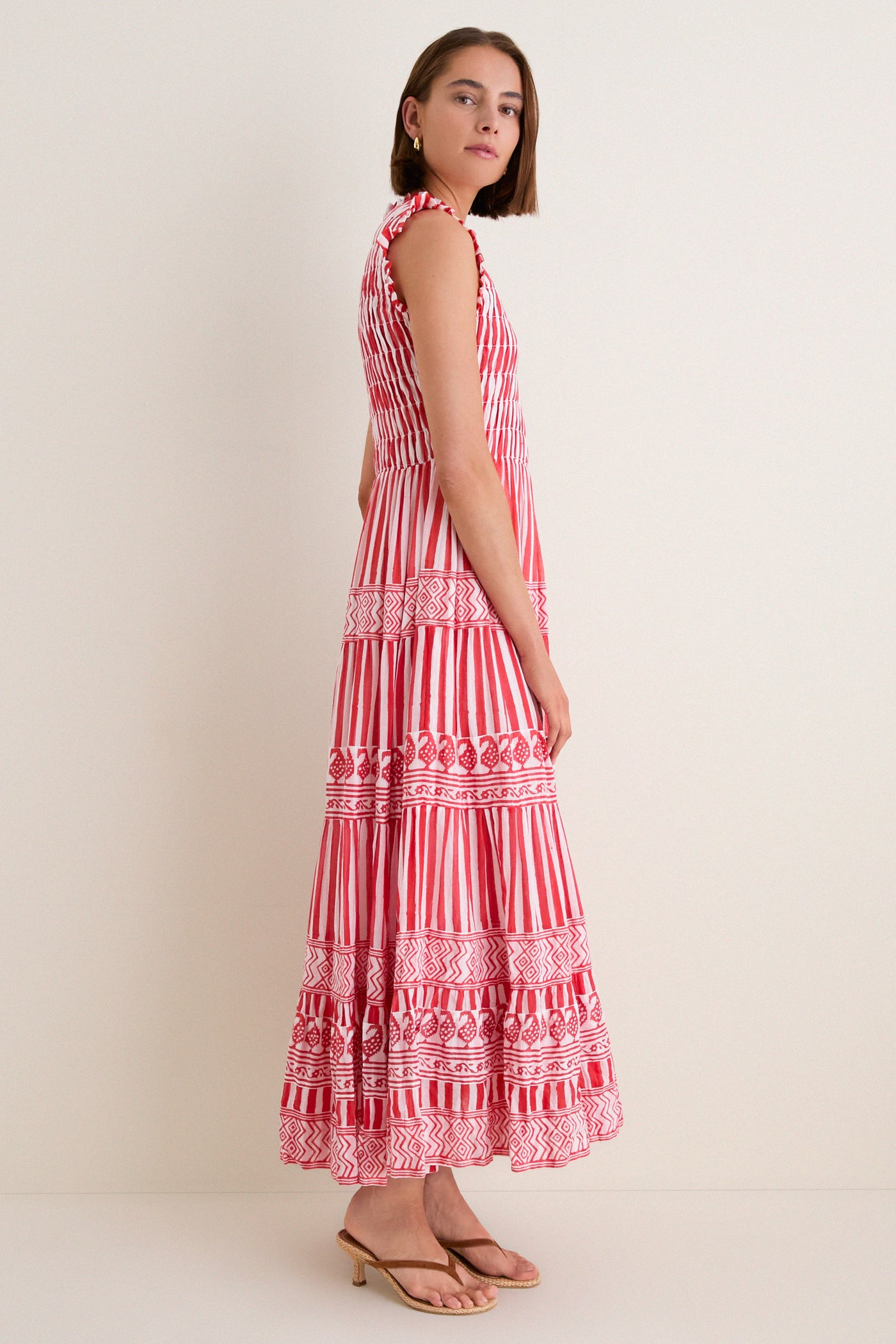 Santorini Red Sleeveless Smocked Maxi Dress