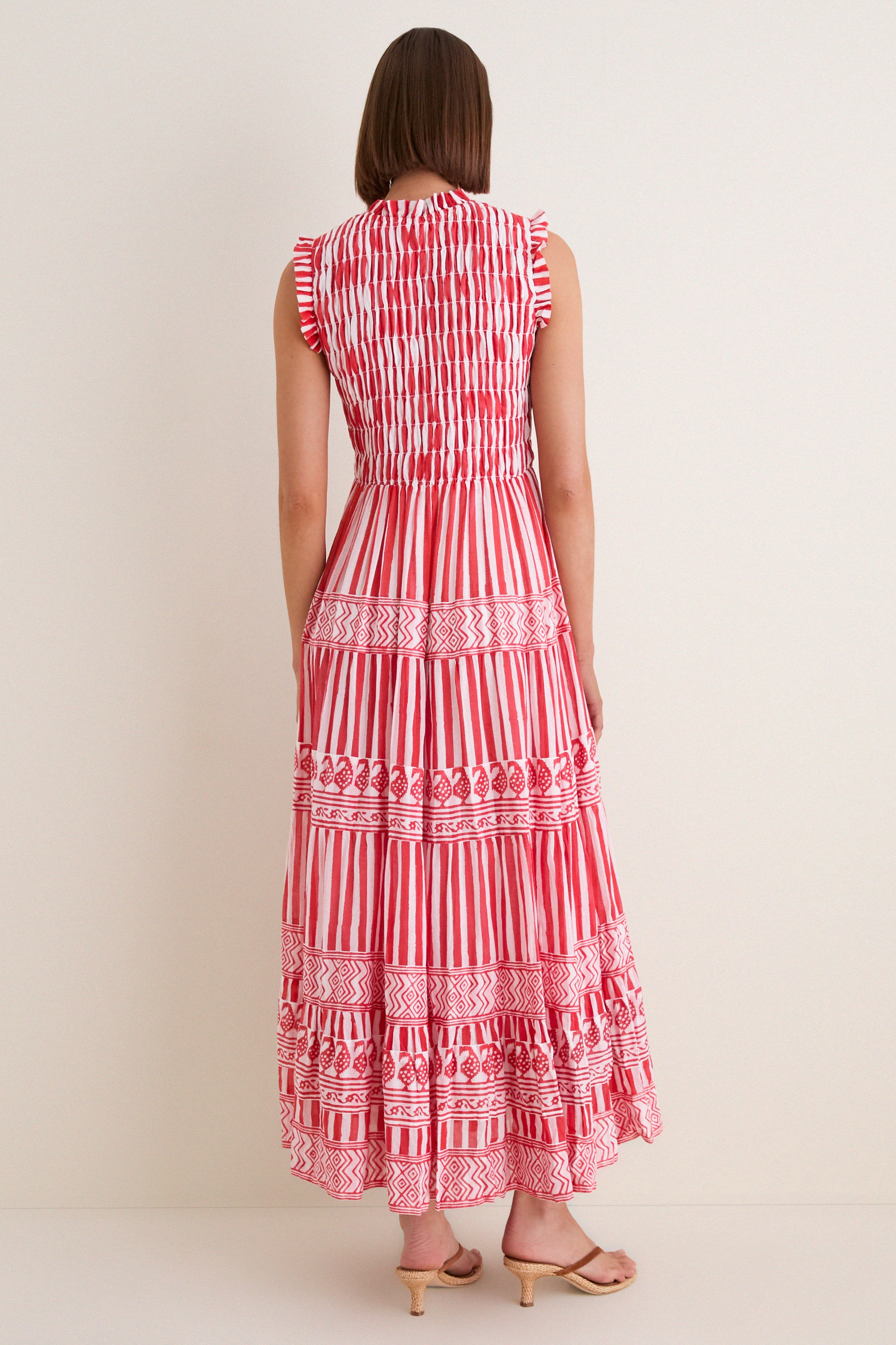 Santorini Red Sleeveless Smocked Maxi Dress