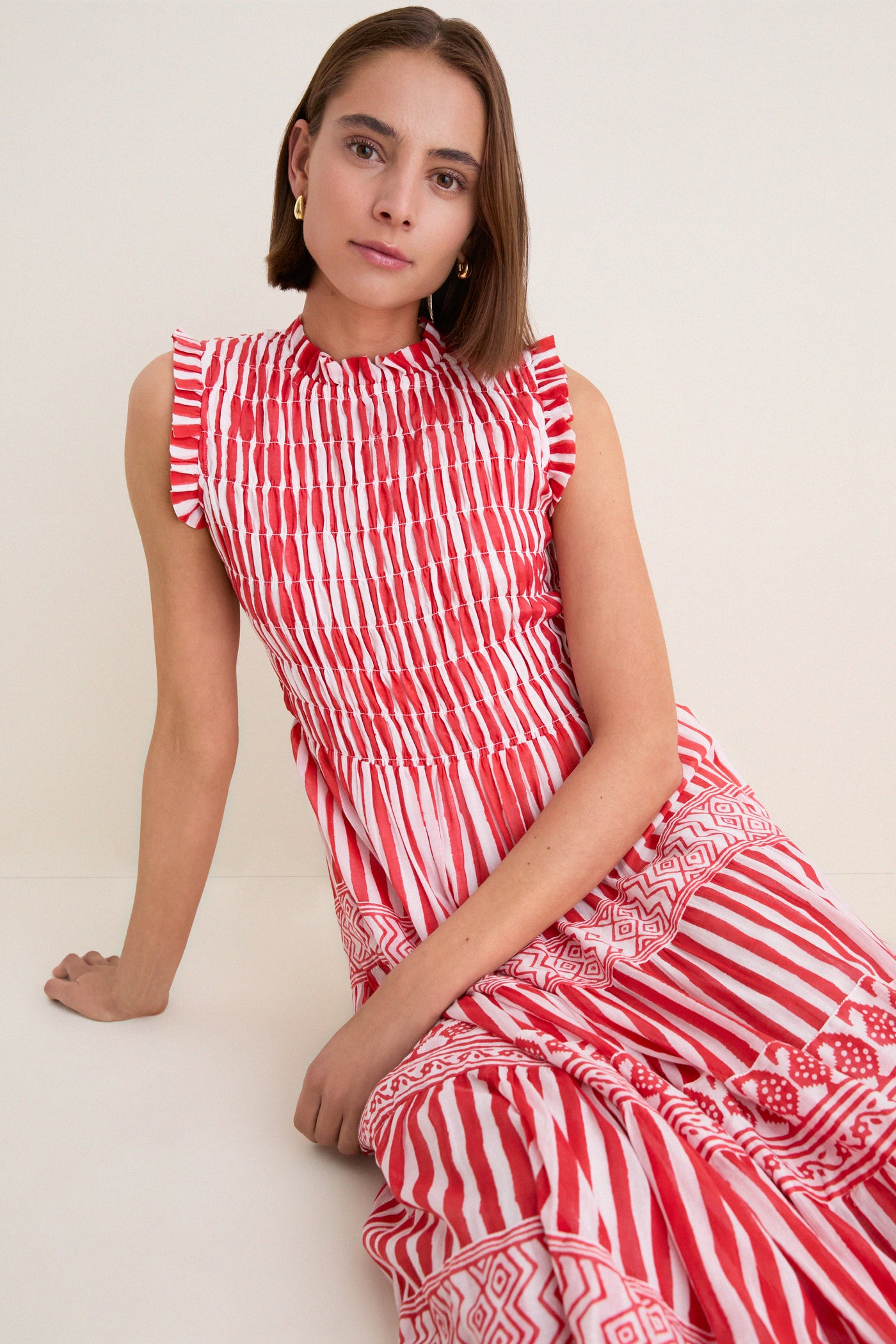 Santorini Red Sleeveless Smocked Maxi Dress