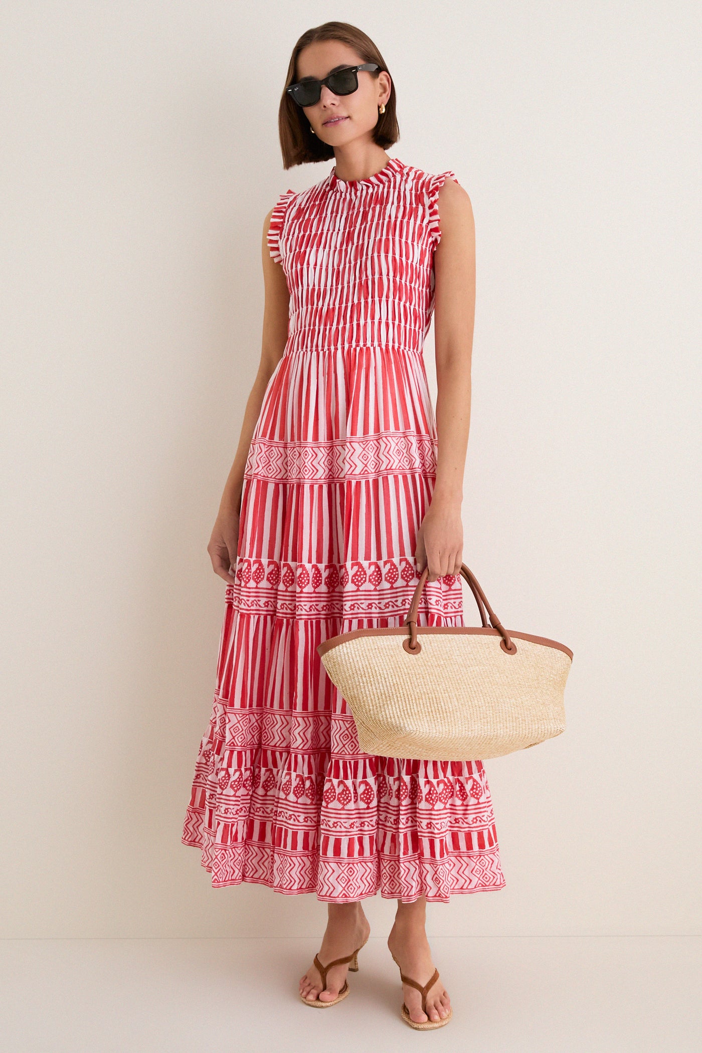 Santorini Red Sleeveless Smocked Maxi Dress