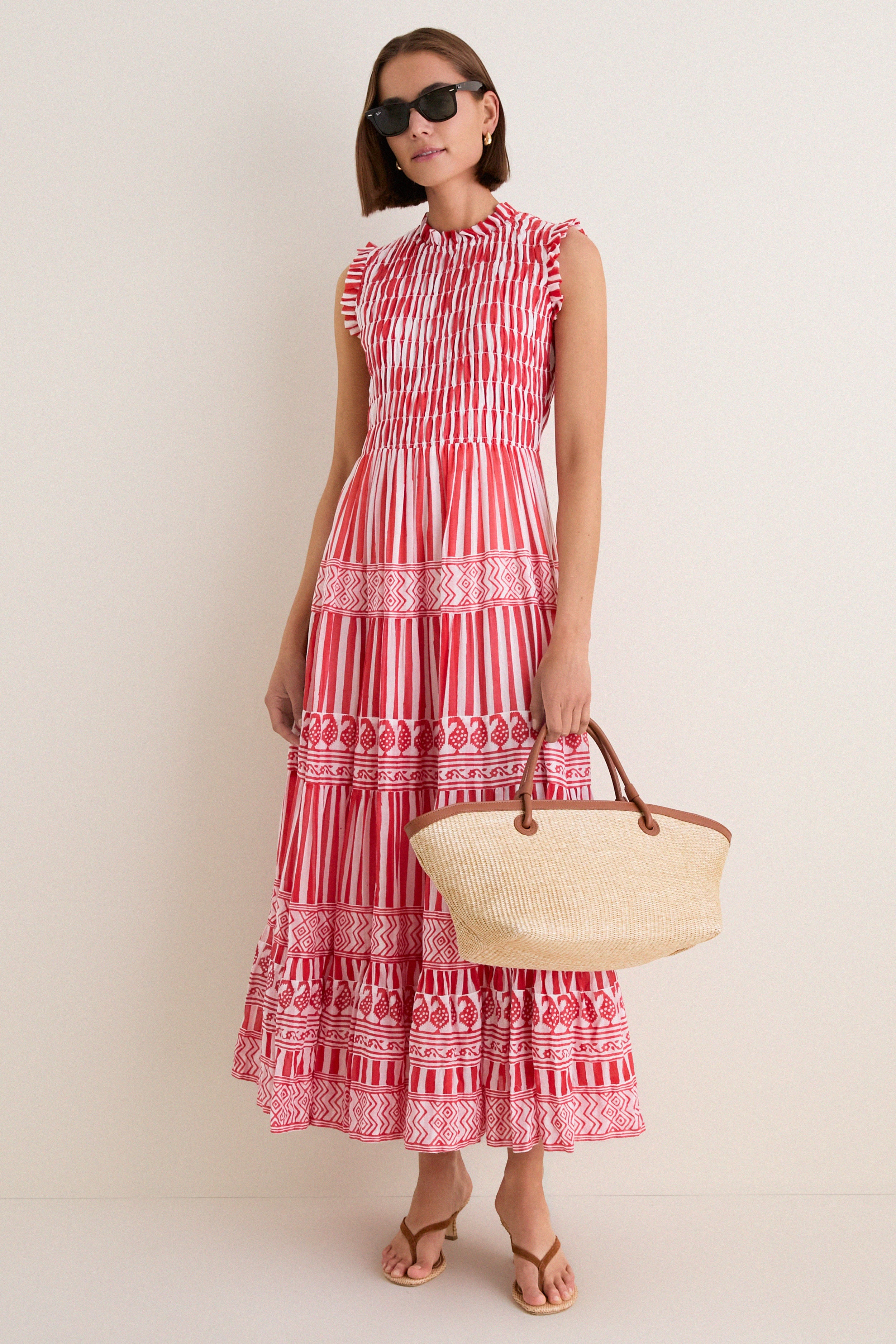 Santorini Red Sleeveless Smocked Maxi Dress