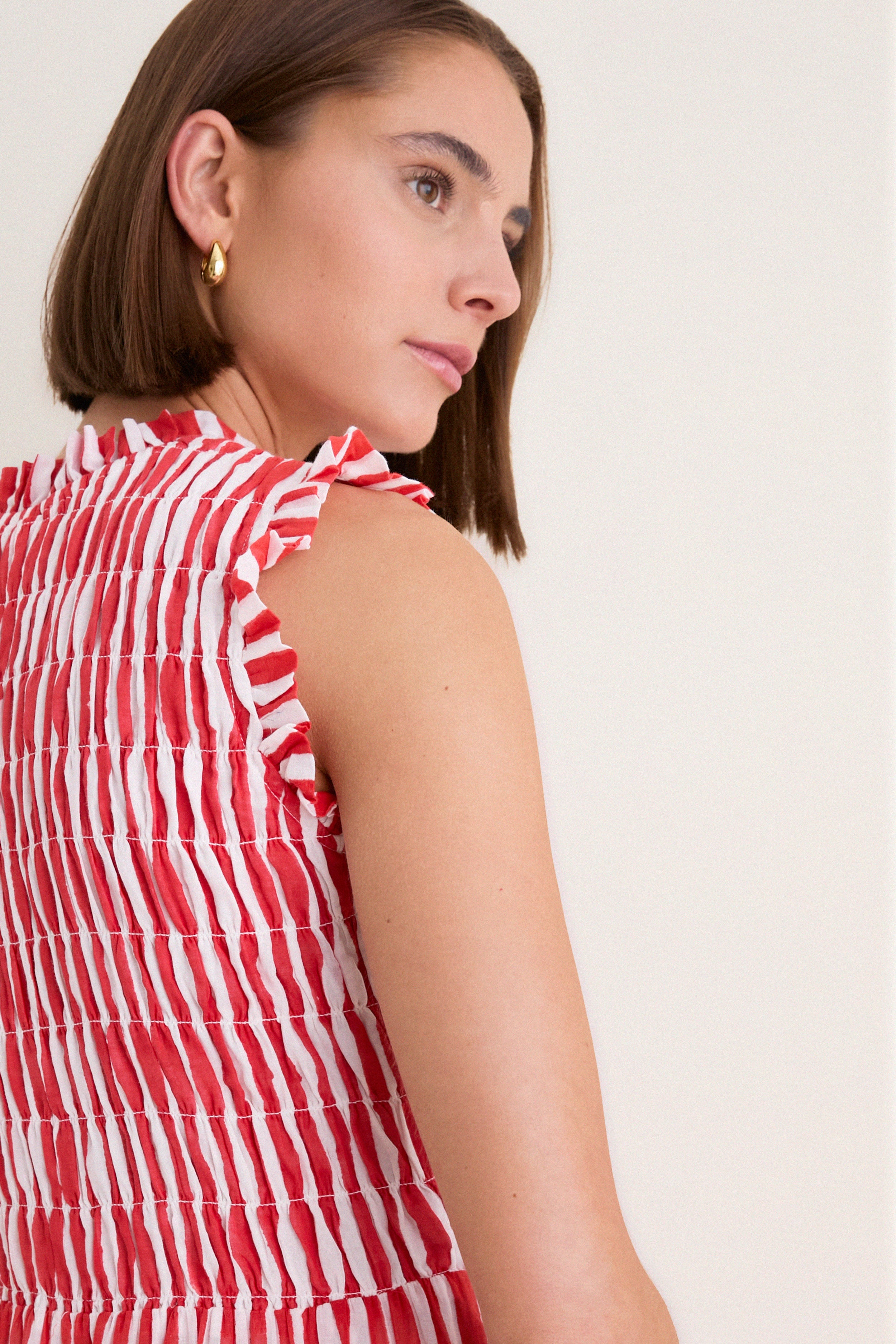 Santorini Red Sleeveless Smocked Maxi Dress