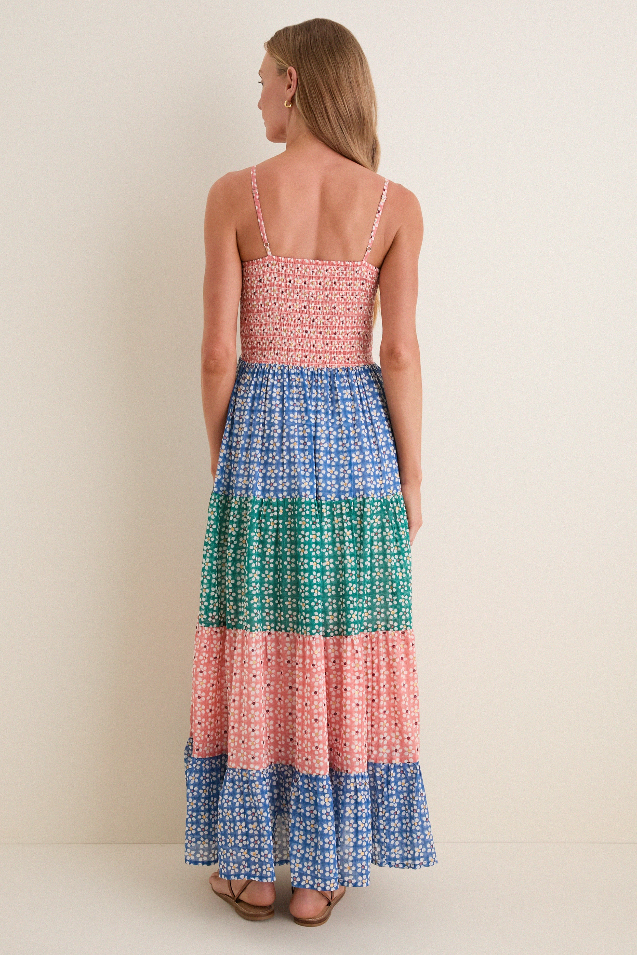 Aster Blue Smocked Back Maxi
