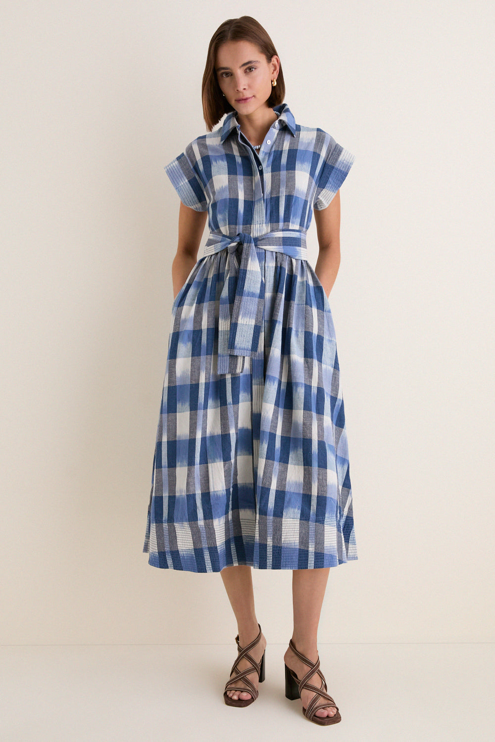 Beckett Navy Belted Shirt Dress