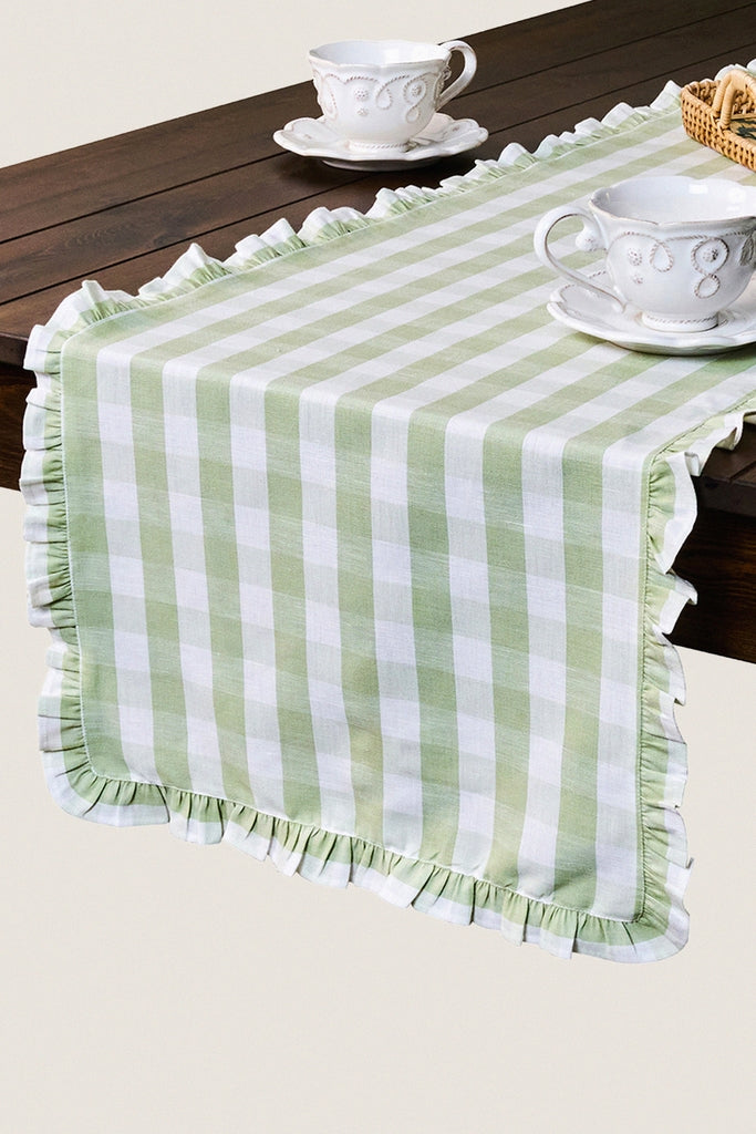 Seagrass Gingham Ruffle Table Runner