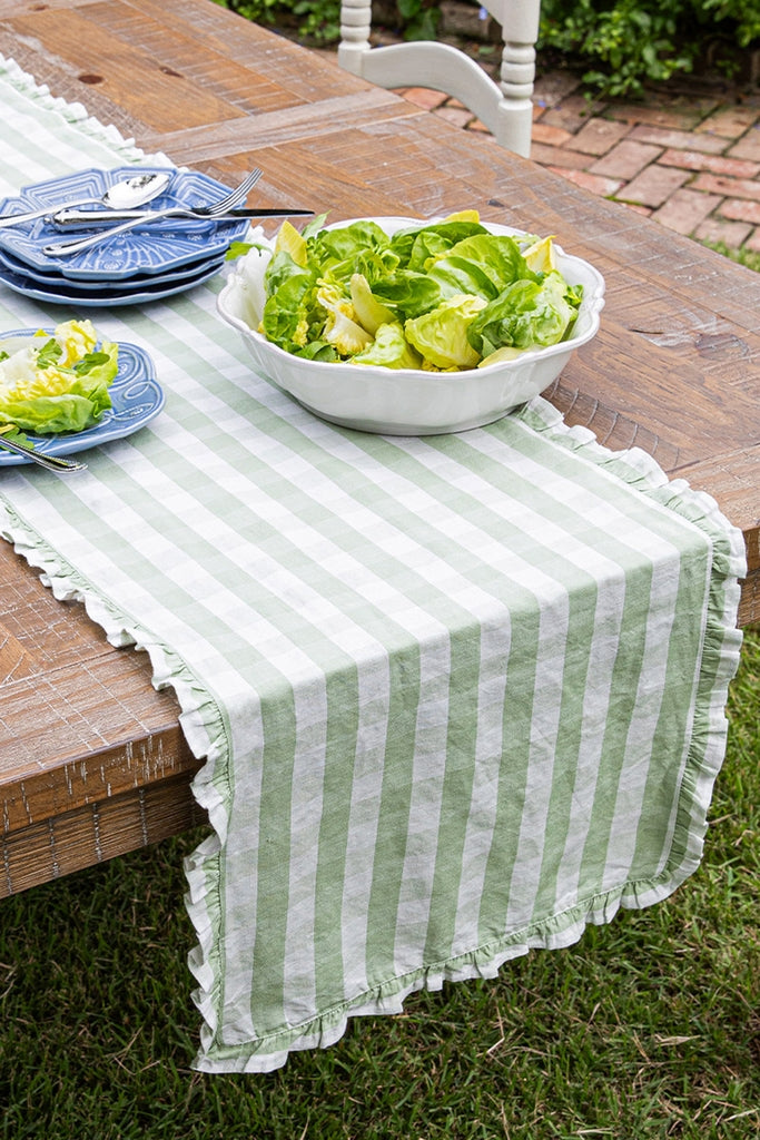Seagrass Gingham Ruffle Table Runner