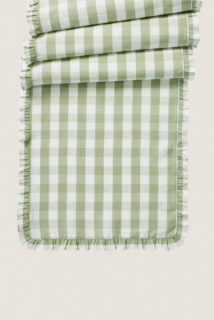 Seagrass Gingham Ruffle Table Runner