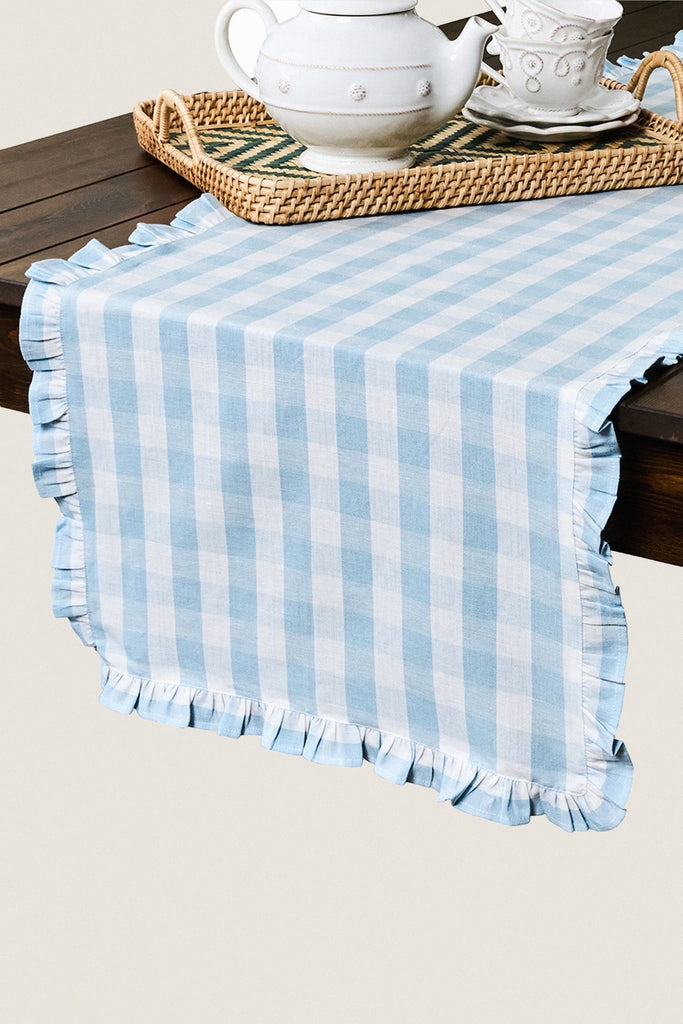 Ocean Gingham Ruffle Table Runner
