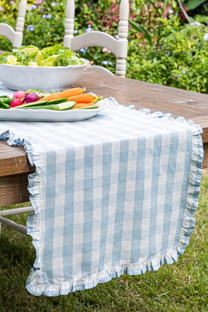 Ocean Gingham Ruffle Table Runner