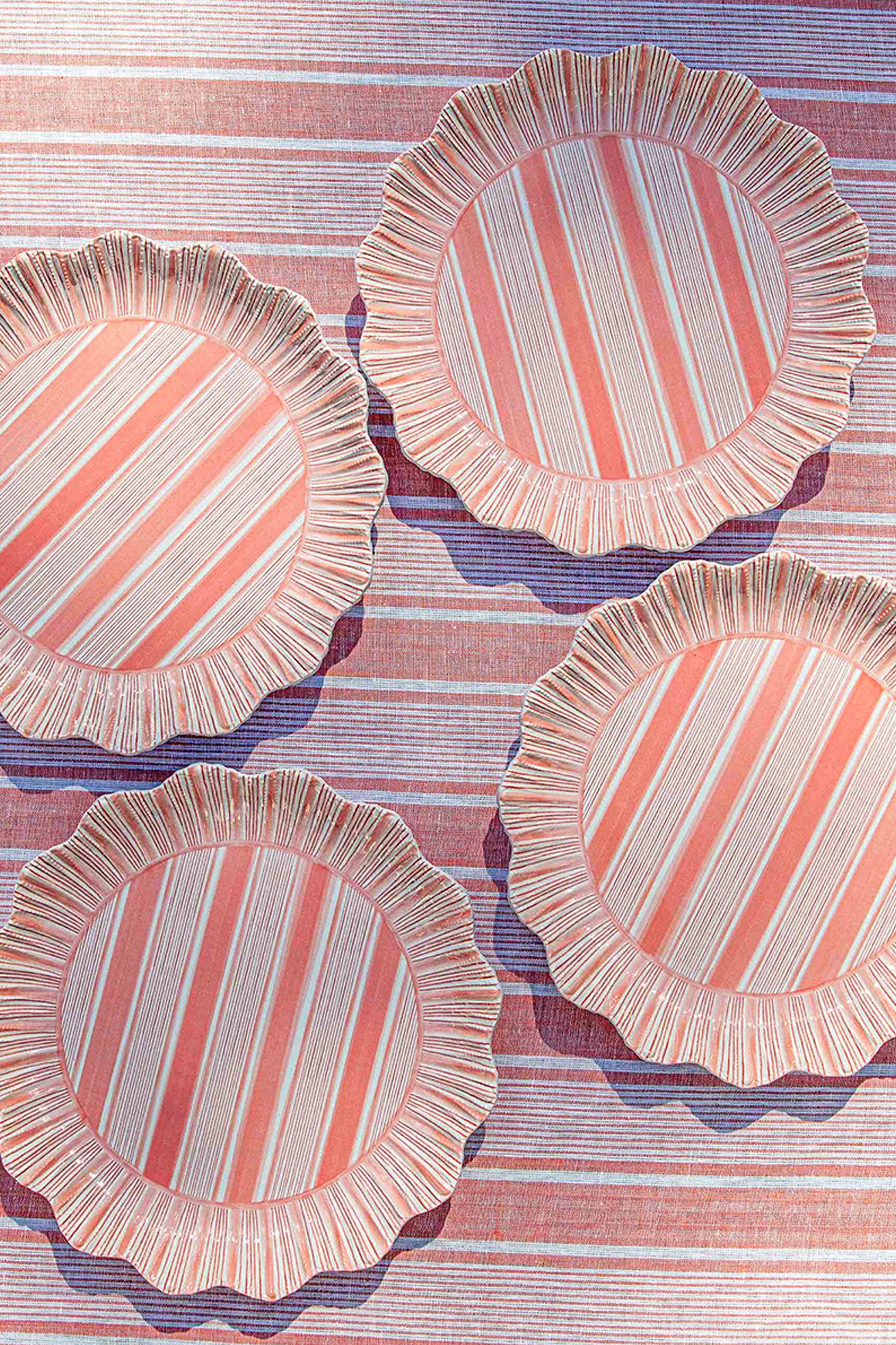 Coral Cabana Stripe Melamine Dinner Plate Set of 4