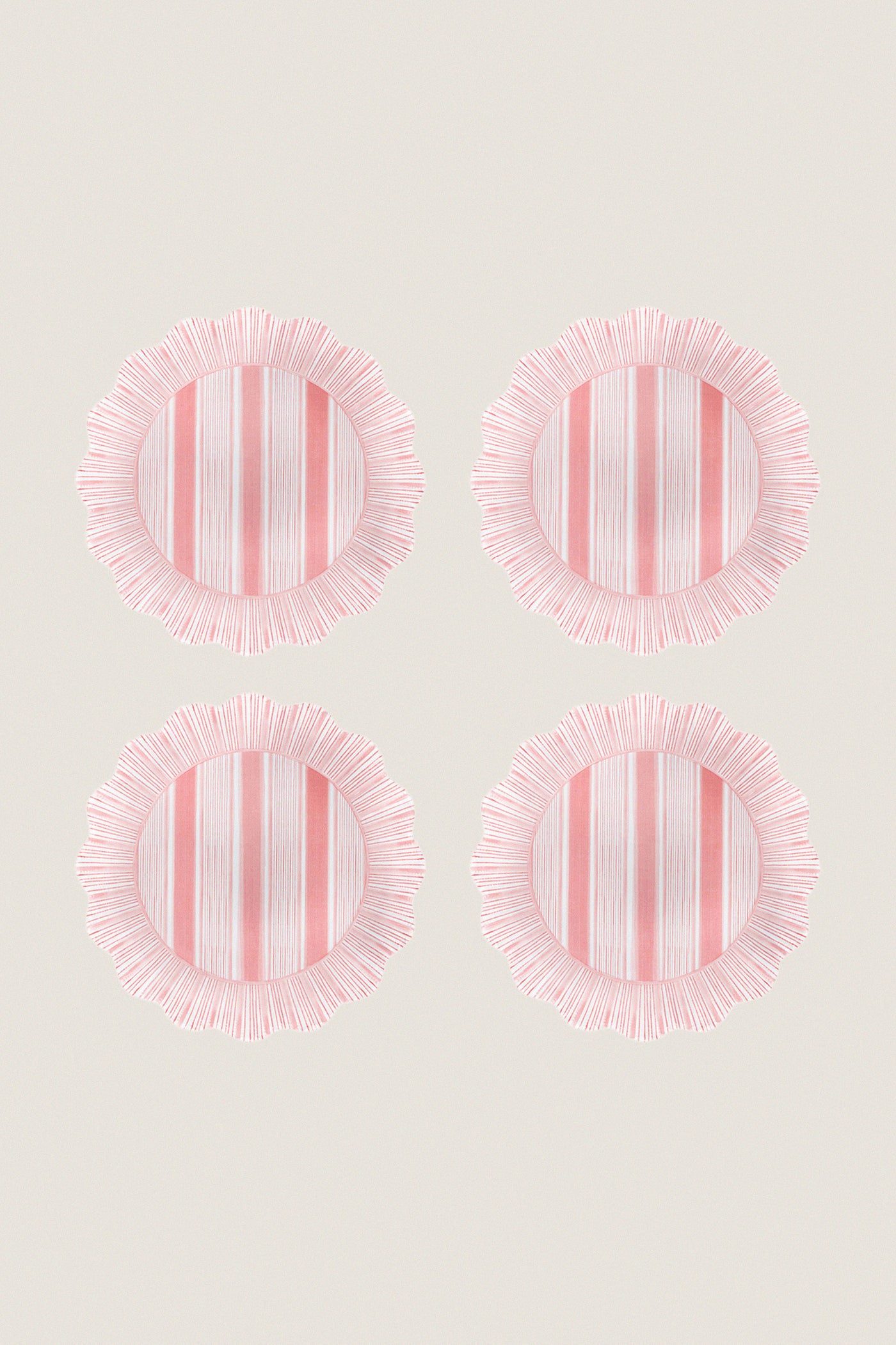 Coral Cabana Stripe Melamine Dessert Salad Plate Set of 4
