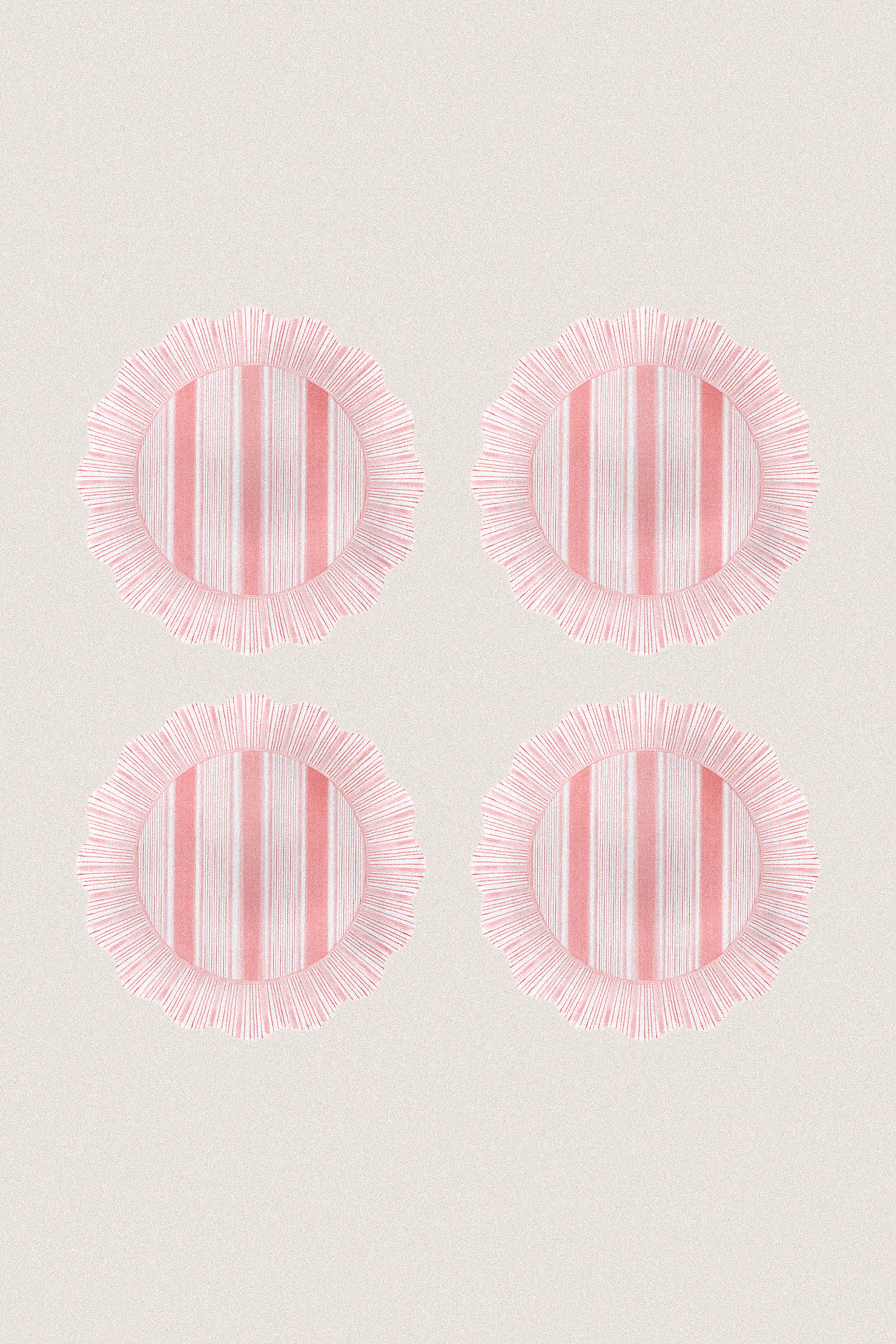 Coral Cabana Stripe Melamine Dessert Salad Plate Set of 4