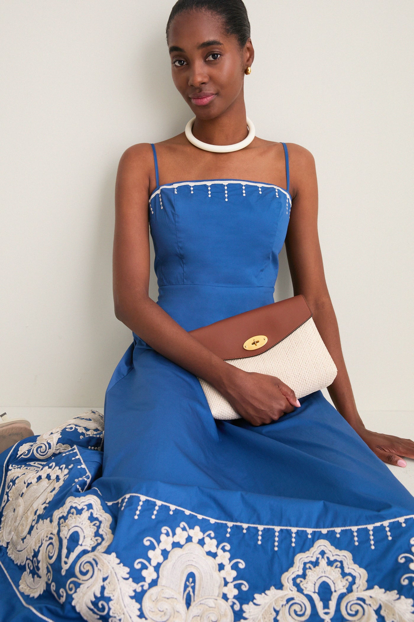 Azure Embroidered Cotton Rhea Maxi Dress Tuckernuck Azure / XXL