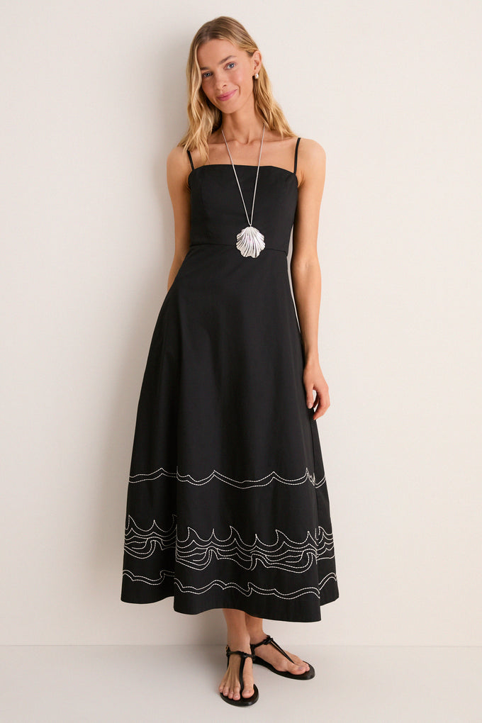 Tuckernuck Black Embroidered Cotton Rhea Maxi Dress Black / M