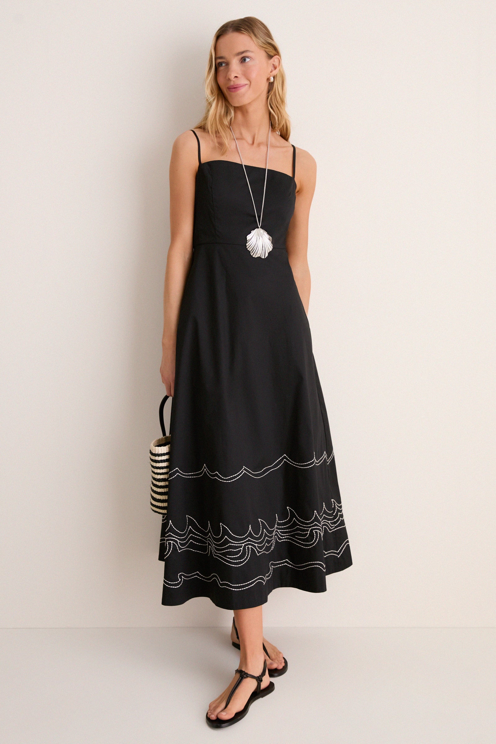 Tuckernuck Black Embroidered Cotton Rhea Maxi Dress Black / M