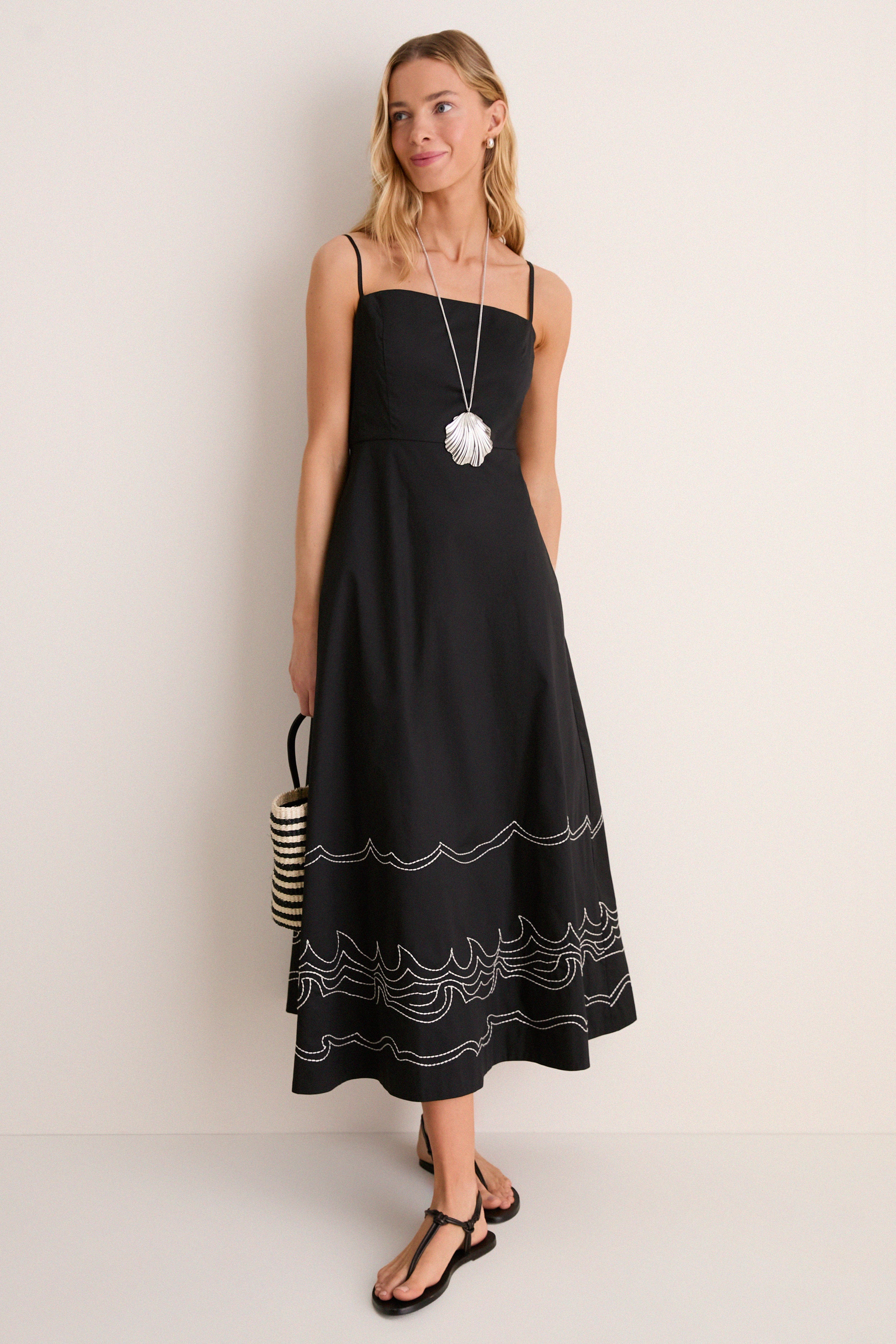 Tuckernuck Black Embroidered Cotton Rhea Maxi Dress Black / M